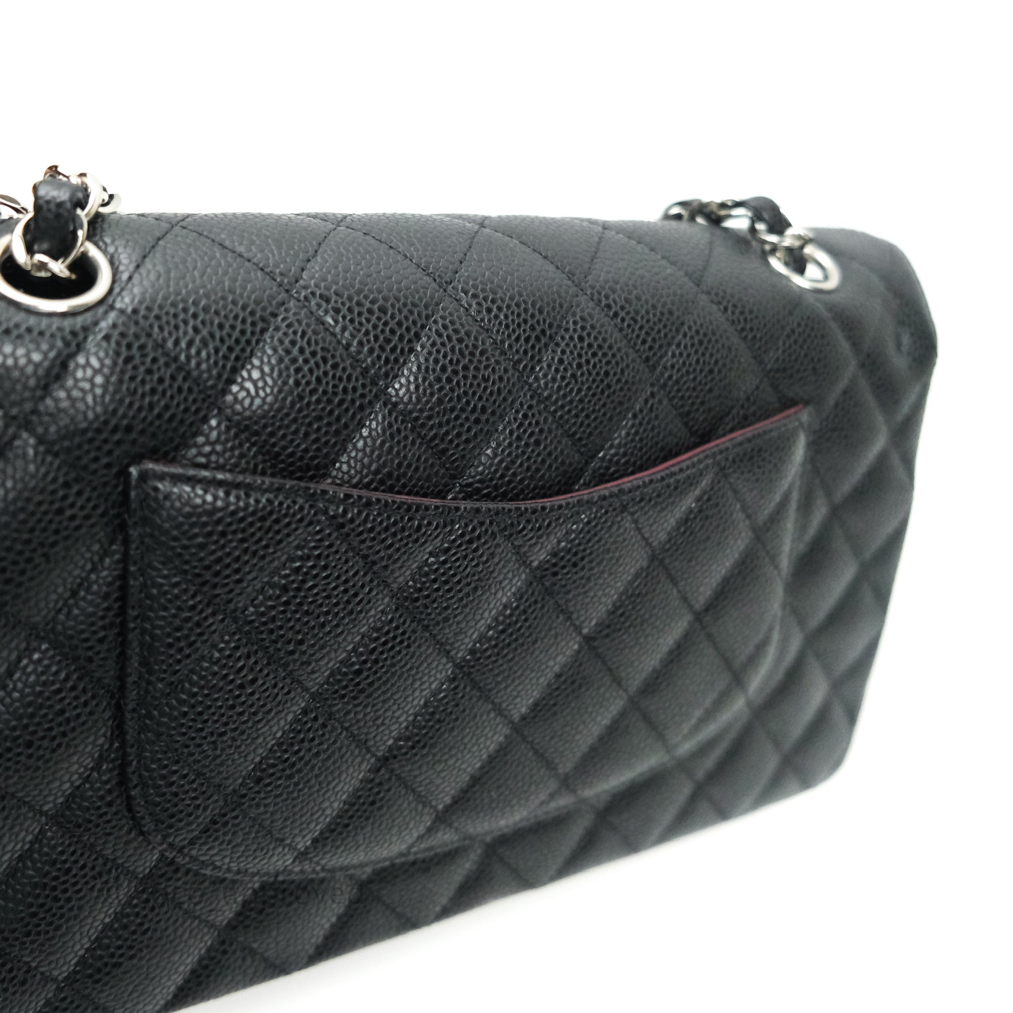 Chanel Classic Medium Double Flap Bag Black Caviar Leather with Silver Hardware - Luxury Shoulder Bag for Women, Perfect for Work, Evening Events & Special Occasions