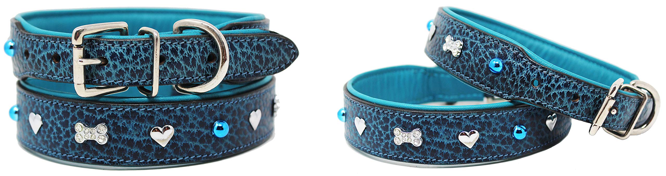 Premium Soft Genuine Leather Padded Dog Collar with Charm - Adjustable Comfort Pet Necklace for Small Medium Dogs - Perfect for Daily Walks, Training & Fashion Accessories