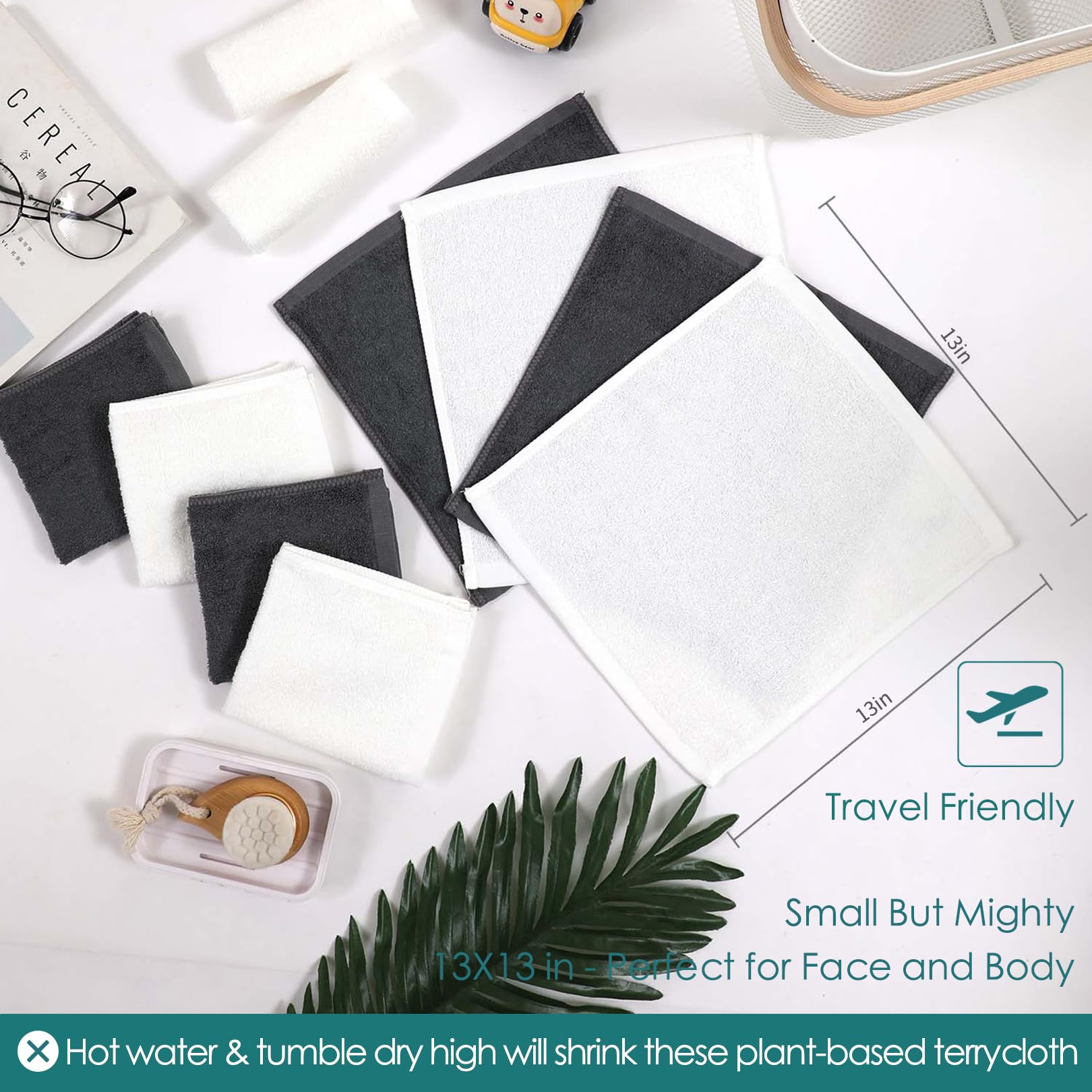 6 Pack Reusable Makeup Remover Washcloths | 13x13 Inch Soft Face & Body Towels | Gentle on Sensitive Skin | Quick-Dry Facial Cleaning Cloths for Daily Skincare & Travel