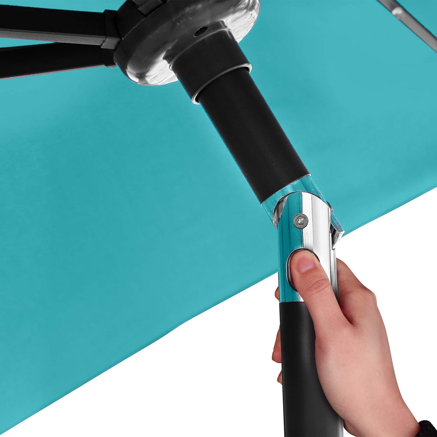 10Ft Lighted Aluminum Patio Umbrella with Tilt & Crank - Outdoor Market Umbrella for Garden, Deck, Backyard, Pool - Perfect for Dining, Lounging & Summer Entertaining (Light Blue)