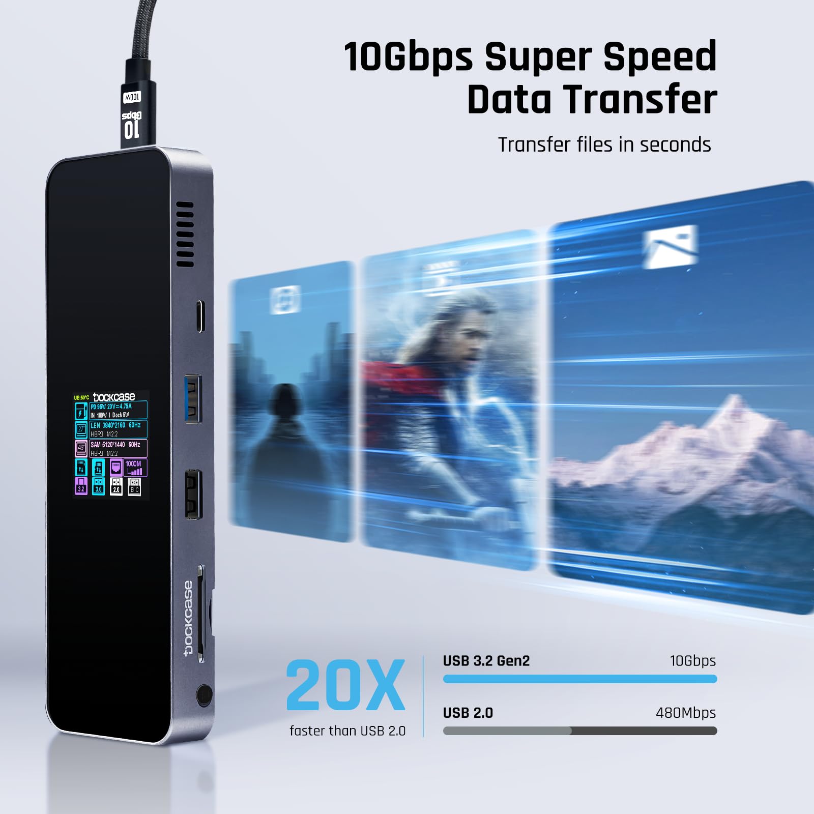 DOCKASE 10-in-1 Smart USB-C Hub with Dual 4K@60Hz HDMI, 100W PD 3.0 Charging, Ethernet Port, USB 3.2 & USB 2.0 Ports, UHS-II SD/TF Card Reader - Compatible with MacBook Pro/Air, Dell XPS (Gray) - Perfect for Home Office, Gaming & Multi-Monitor Setup