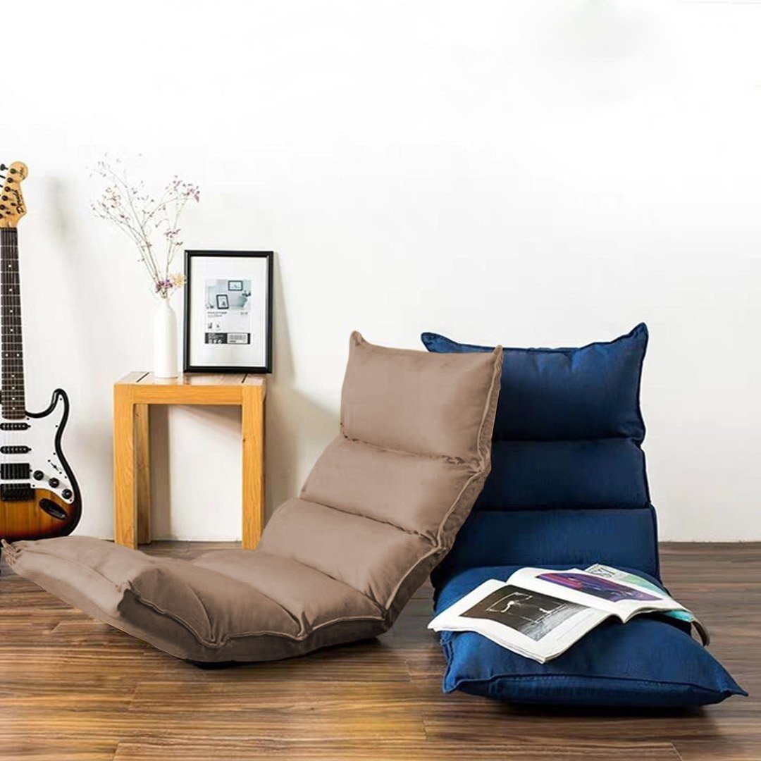 2X Foldable Tatami Floor Sofa Bed - Meditation Lounge Chair & Recliner Lazy Couch in Khaki - Perfect for Small Spaces, Yoga, Reading Nook & Guest Bed