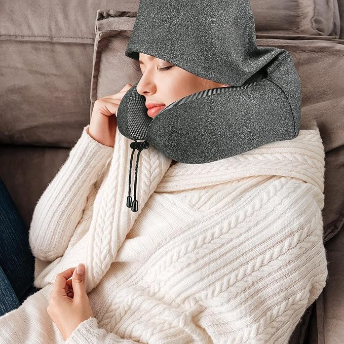 **Upgraded Memory Foam Travel Neck Pillow with Built-in Storage Bag – Ergonomic Support for Airplane, Car, Office & Home Use – Comfortable Head & Neck Cushion for Rest & Travel**