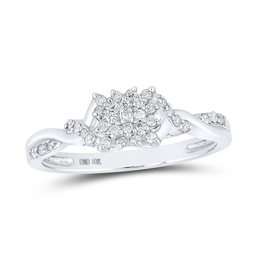 10K White Gold Women's Round Diamond Twist Cluster Ring - 1/6 CTTW - Elegant Wedding, Engagement & Anniversary Jewelry Gift