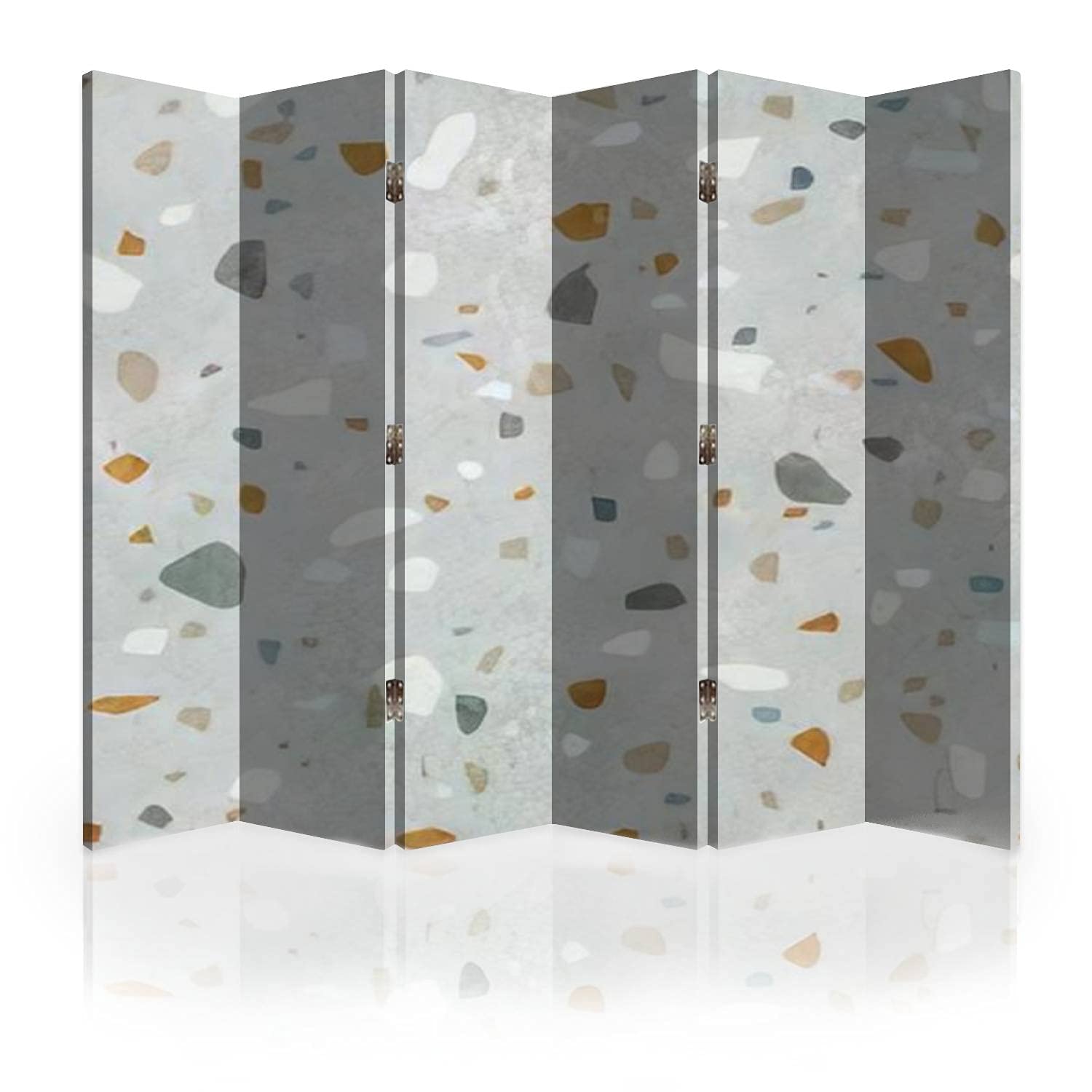 Mid Century Modern Canvas Room Divider Screen - 6 Panel Folding Privacy Partition with Terrazzo Seamless Pattern & Stone Texture - Perfect for Home Office, Living Room, and Studio Space Dividers
