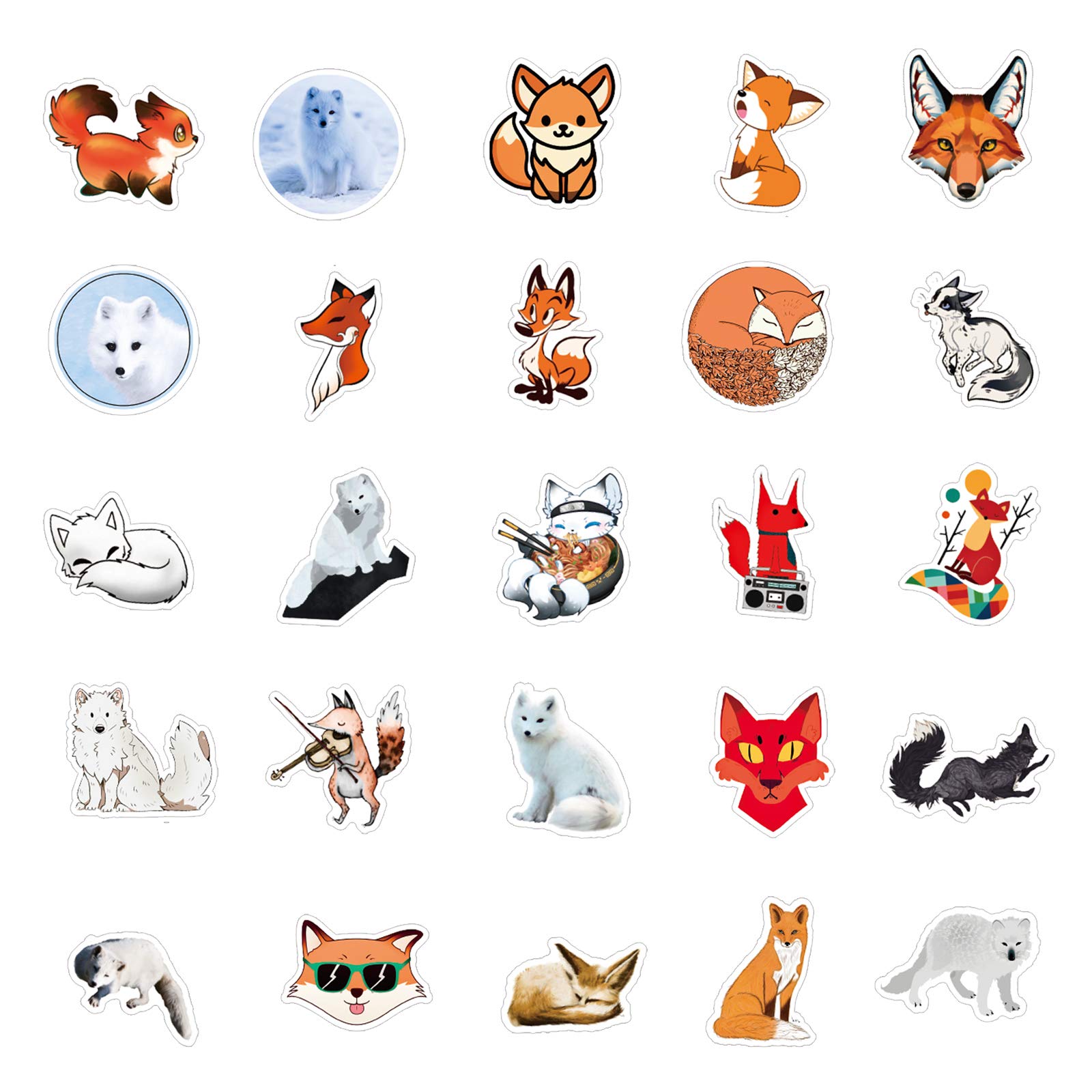 50 PCS Waterproof Vinyl Fox Stickers for Laptop, Skateboard, Water Bottle, Phone, Guitar - Cute Animal Decals for Kids & Adults | Perfect for DIY Crafts, School Projects, and Personalizing Accessories