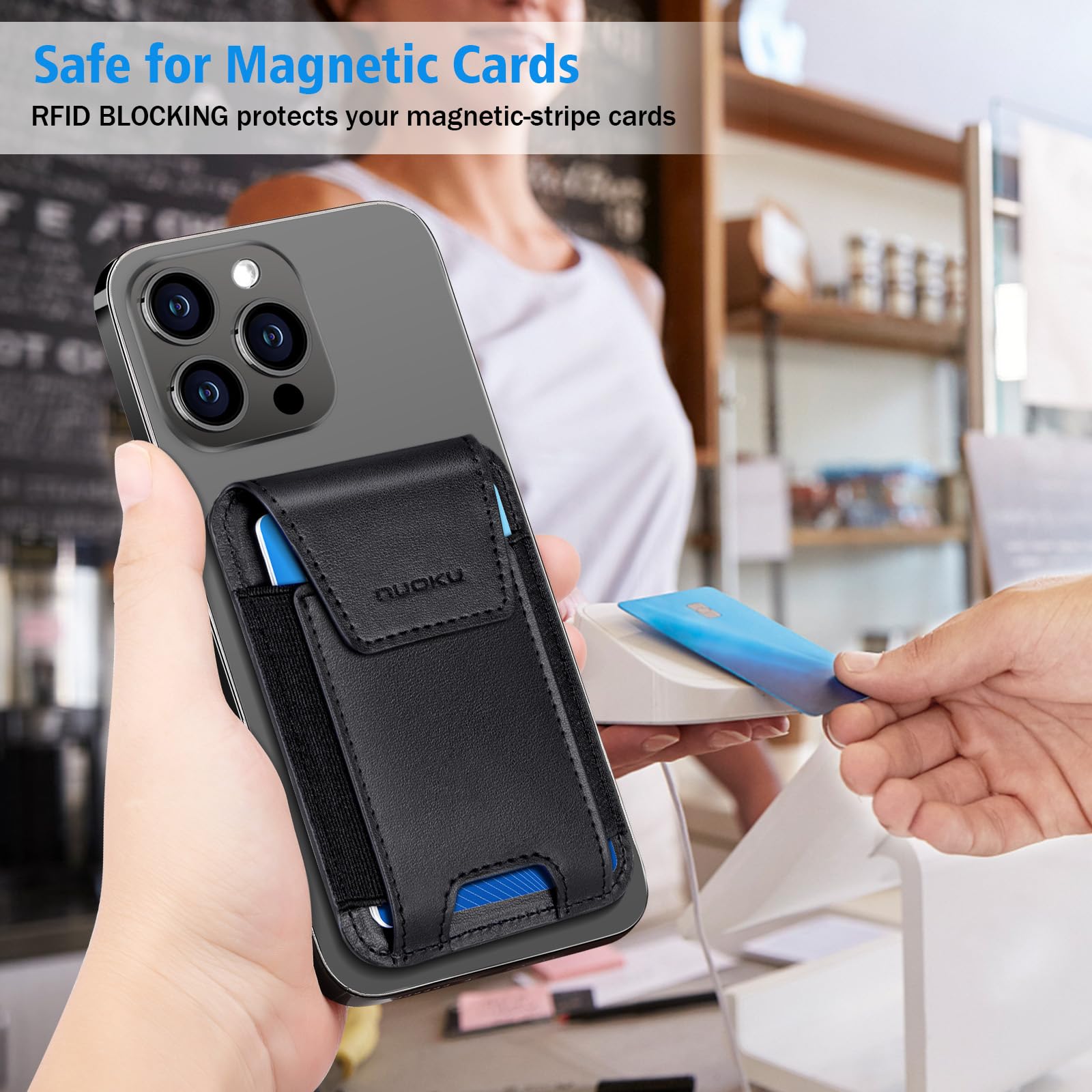 Premium Genuine Leather Magnetic Phone Wallet for iPhone 15/14/13/12 Series | Magsafe Compatible Wallet with RFID Blocking & Privacy Flap | Holds 6 Cards (Excludes 13 Mini/12 Mini) | Perfect for Everyday Carry, Travel & Contactless Payments
