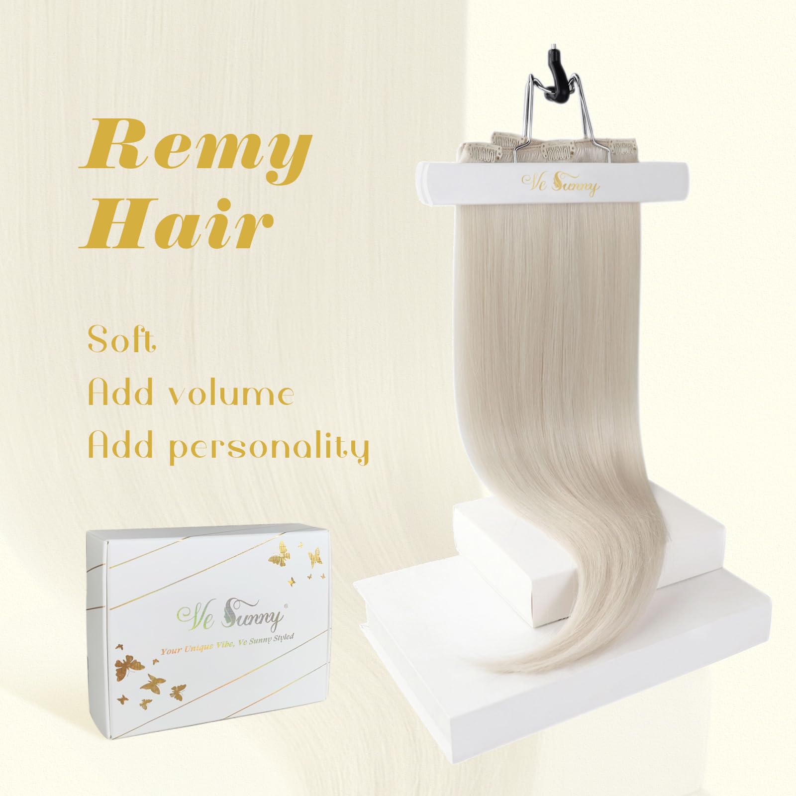 Ve Sunny Platinum Blonde Clip-in Human Hair Extensions - 20 Inch 7pcs 120g Real Remy Human Hair for Long Hair - Easy to Wear & Style for Parties, Weddings & Daily Use