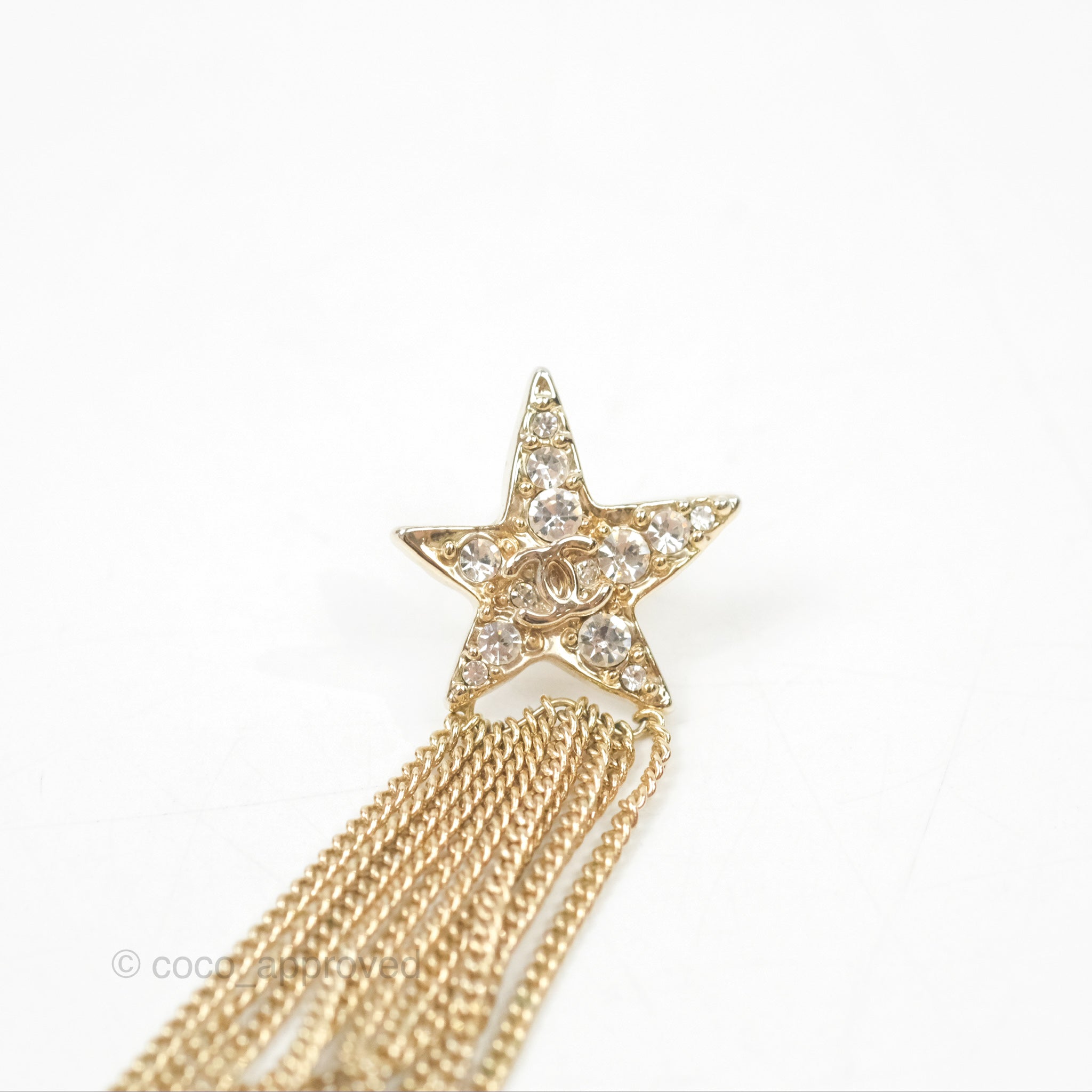 Chanel CC Crystal Star Drop Earrings in Gold Tone - 17A Collection | Elegant Luxury Jewelry for Women, Perfect for Parties, Weddings & Special Occasions
