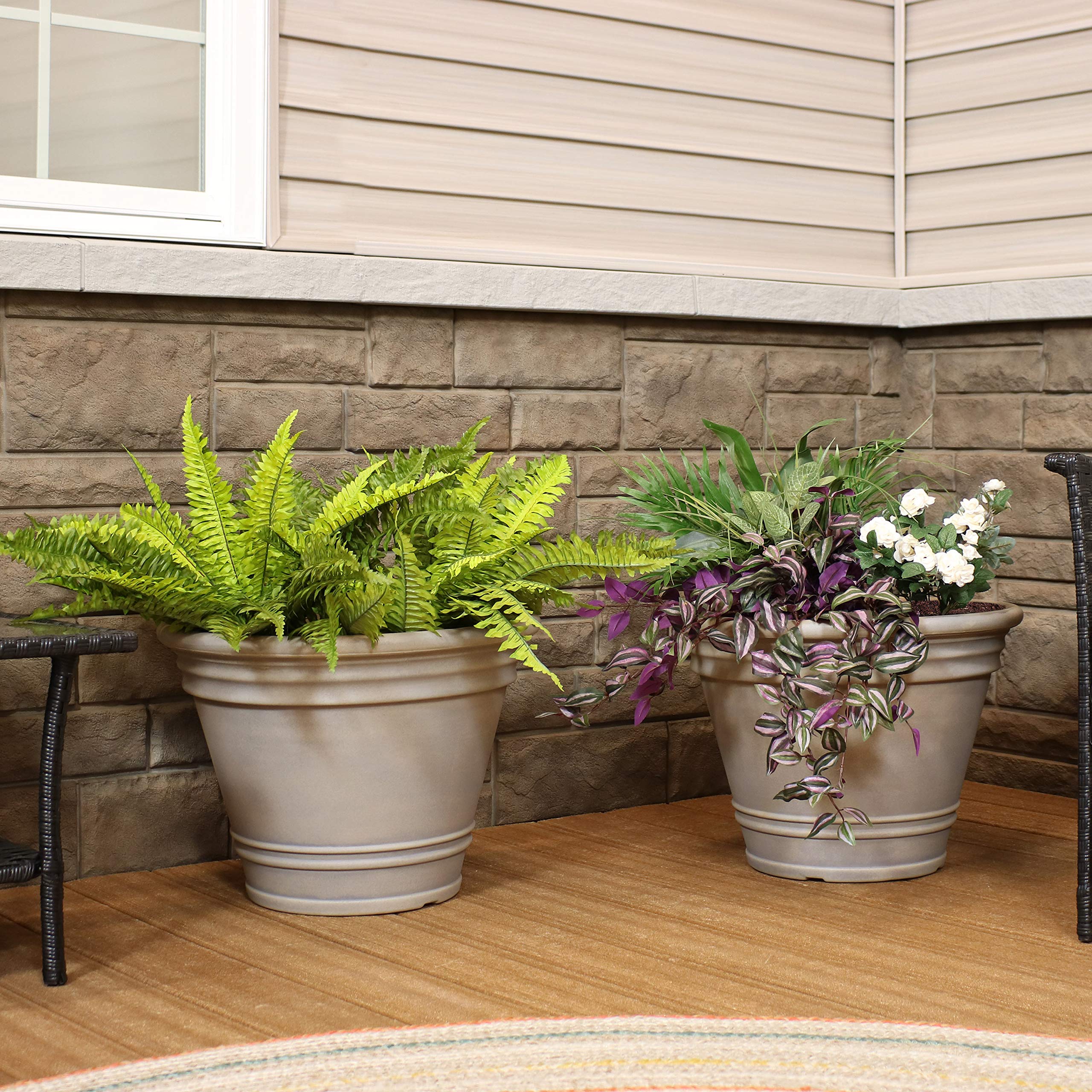 Sunnydaze 20-Inch Large Franklin Outdoor Plant Pots - 4 Pack Polyresin Round Garden Planters with Drainage Holes for Patio, Deck & Backyard - Beige