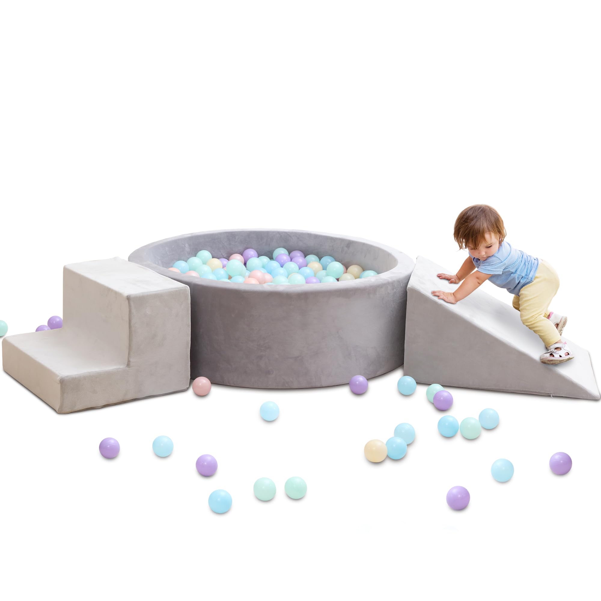 Soft Foam Ball Pit with Play Blocks for Toddlers & Kids - Indoor/Outdoor Climbing Structure with Ball Pool, Stairs & Slope - Perfect for Playrooms, Daycares & Backyard Fun