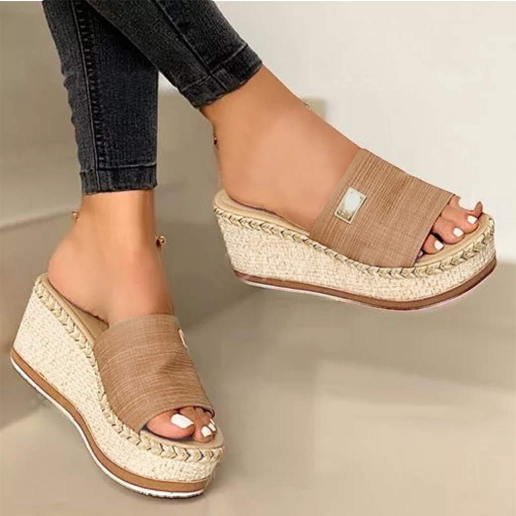 Women's Platform Sandals - Comfortable Wedge Slide Sandals with Open Toe for Casual & Dressy Outfits | Espadrille Design for Walking, Beach, Summer & Daily Wear (Coffee, Size 8.5)