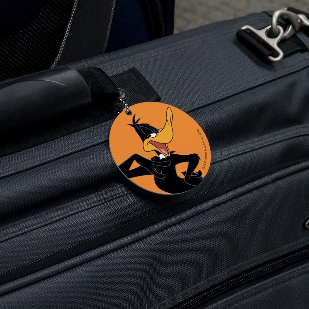 Looney Tunes Daffy Duck Round Luggage ID Tag - Cute Suitcase Name Tag for Carry-On Bags - Perfect for Travel Identification & Personalization