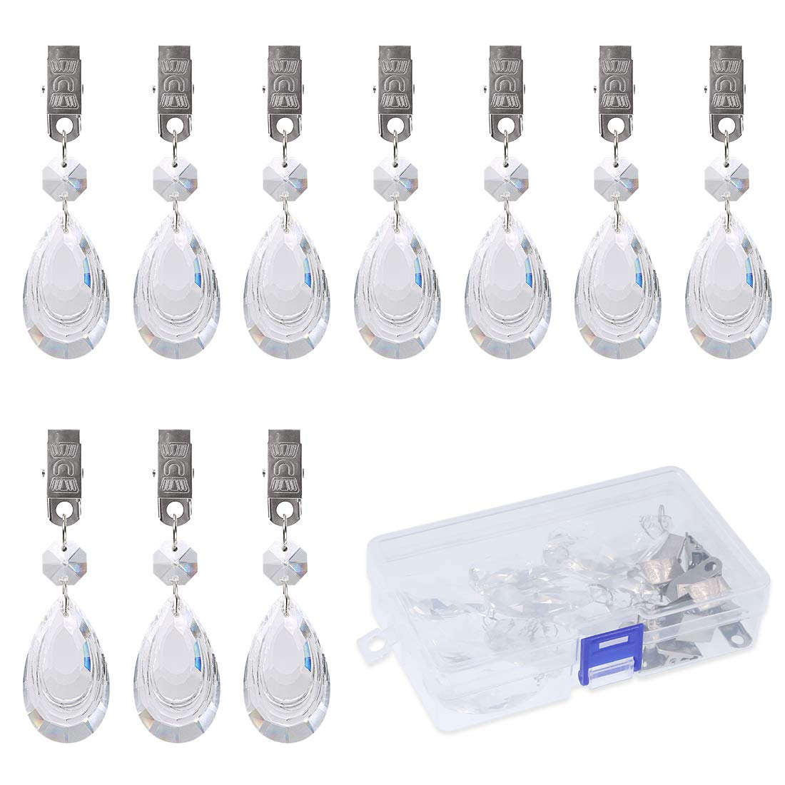 Swpeet 10Pcs Crystal Glass Teardrop Tablecloth Weights with Metal Clips - Heavy Duty Outdoor Picnic Tablecloth Holders for Windy Days, Weddings, and Garden Parties