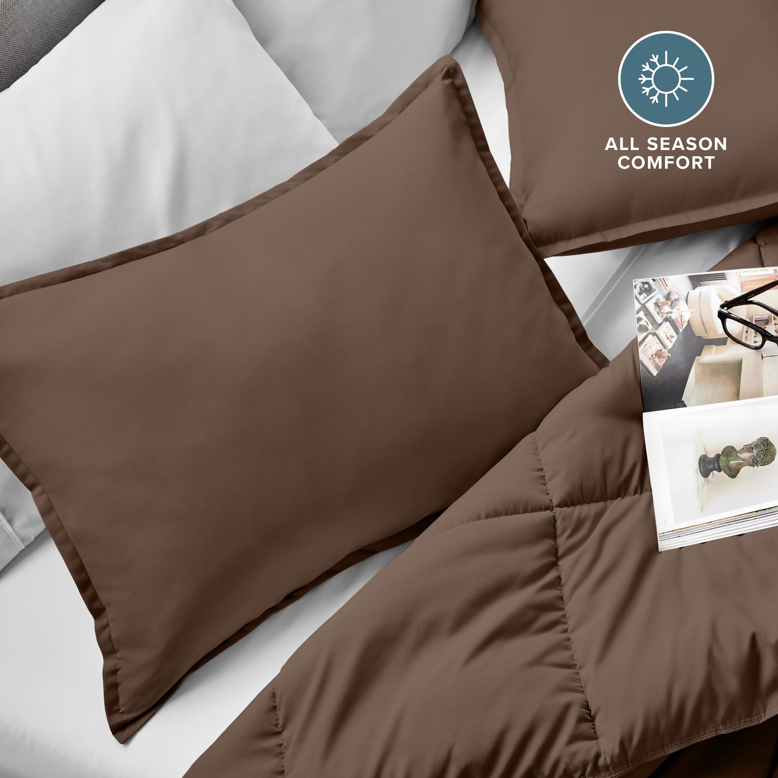 Bare Home Standard Pillow Sham Covers - Set of 2 - Premium 1800 Ultra-Soft Microfiber - Double Brushed - Bed Pillow Shams for Queen/King Size (Pillows Not Included) - Cocoa - Perfect for Bedroom Decor, Guest Room & Luxury Hotel Style