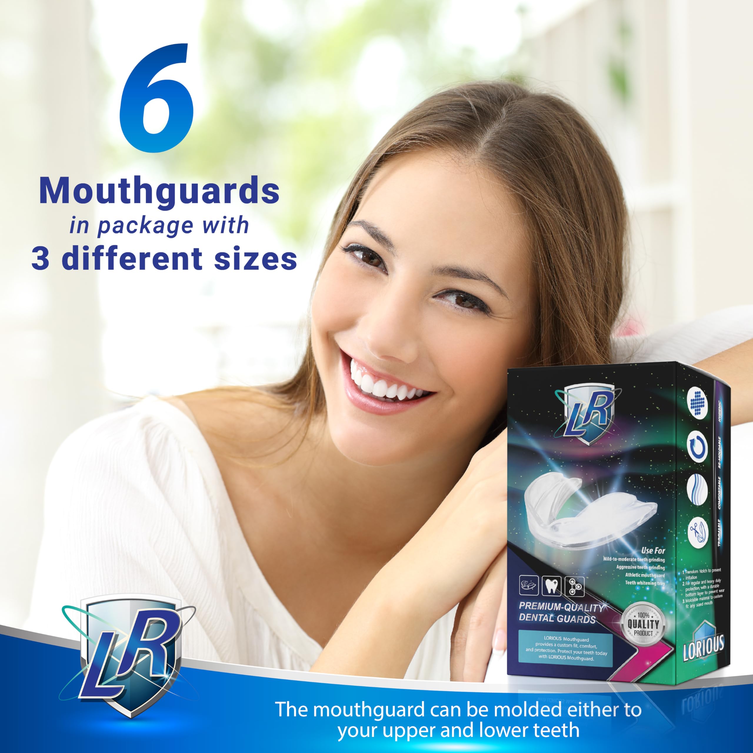 Customizable Moldable Mouthguards Pack of 6 (3 Sizes) - Dental Night Guard for Teeth Grinding & Clenching, Sports Protection, Teeth Whitening Tray - Perfect for Boxing, MMA, Sleep Bruxism & Home Whitening