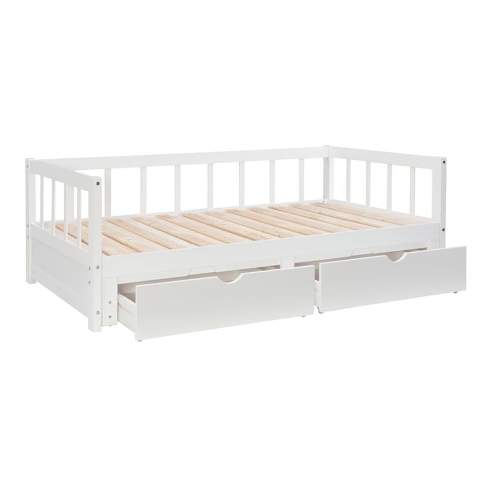 Powell Furniture Linon Macey White Wood Storage Trundle Daybed with Drawer - Perfect for Guest Room, Kids Bedroom & Small Space Living