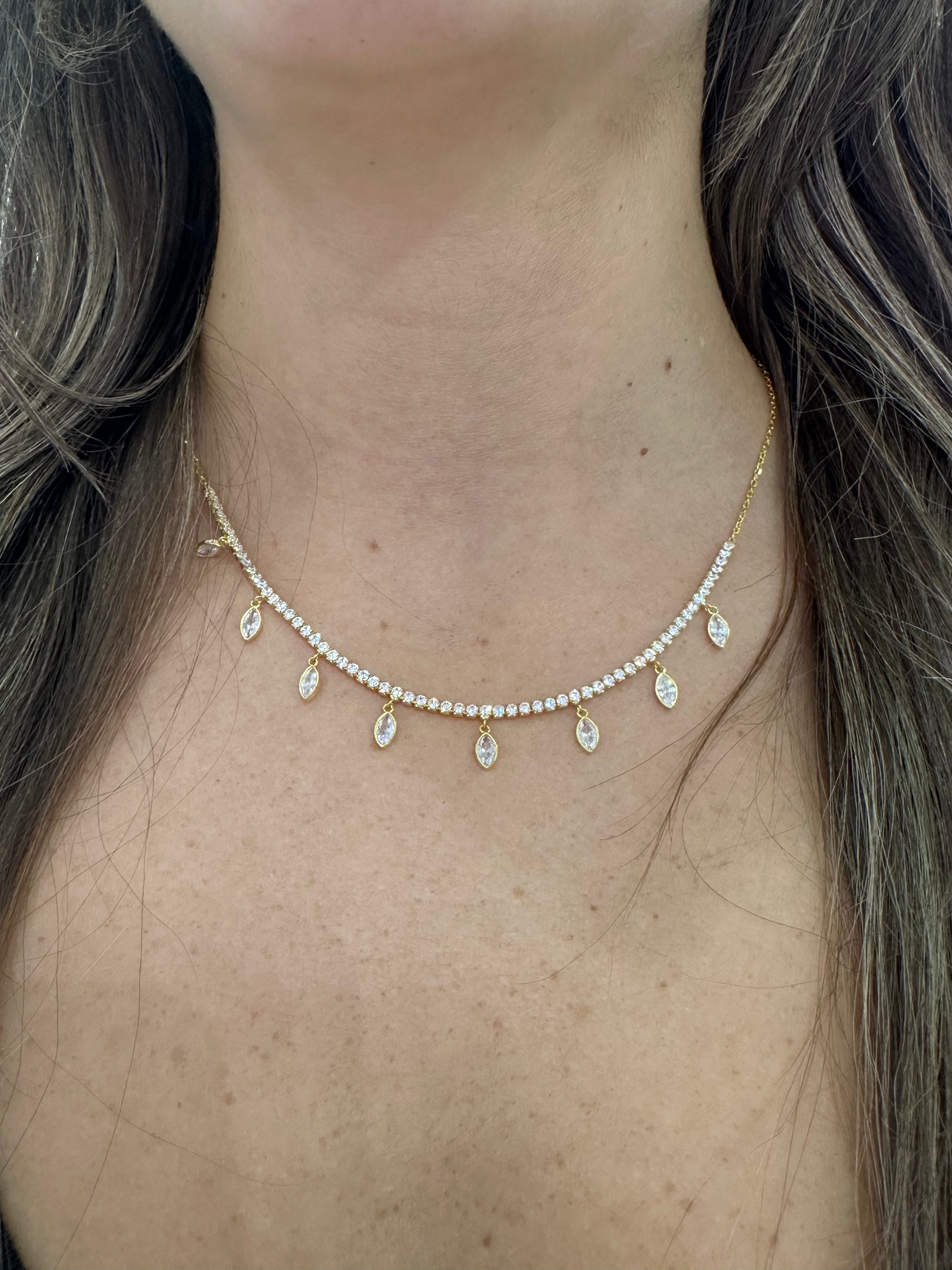 Marquis Dangle Half Tennis Necklace - Elegant Diamond Pendant for Women | Perfect for Weddings, Parties & Special Occasions