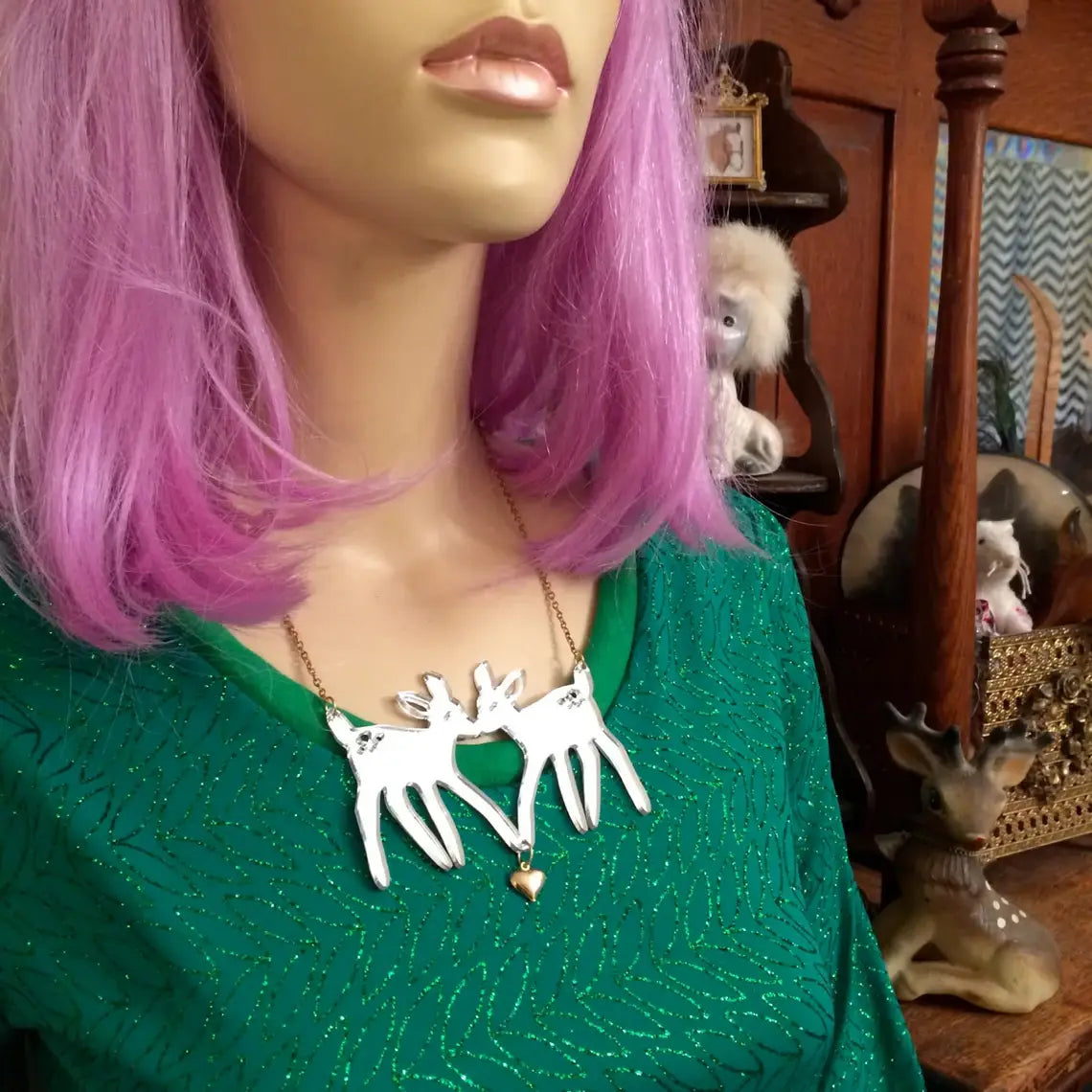 Elegant Christmas Fawns Statement Necklace for Women - Festive Holiday Jewelry Gift for Christmas Party & Special Occasions