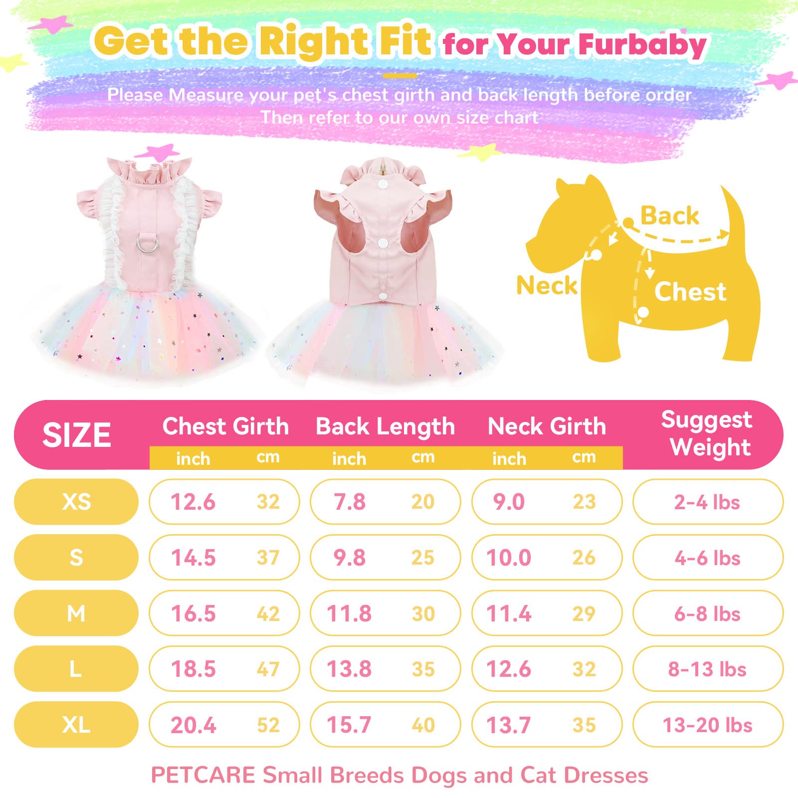 **Pink Rainbow Tutu Dog Dress for Small Dogs - Cute Princess Summer Puppy Outfit for Shih Tzu, Chihuahua & Cats - X-Large | Perfect for Parties, Photo Shoots & Special Occasions**
