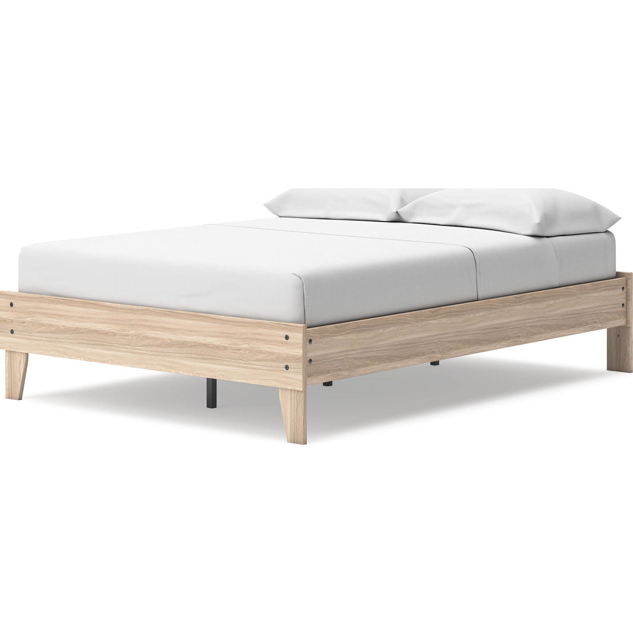 Battelle Full Platform Bed Frame in Tan - Modern Minimalist Wooden Bed with Sturdy Support - Perfect for Bedroom, Guest Room, and Small Space Living