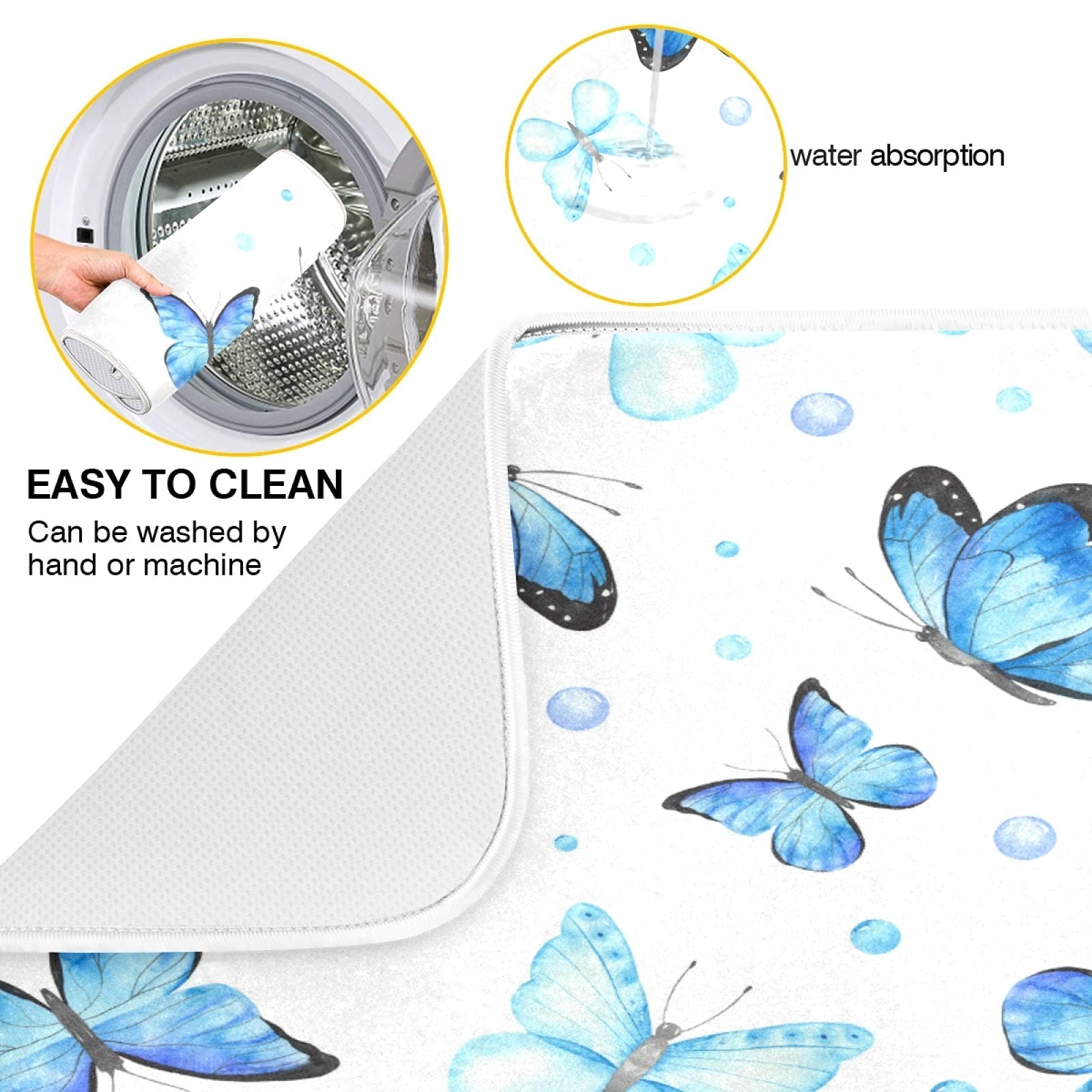 Butterfly Dish Drying Mat 16x18 - Absorbent Kitchen Counter Mat for Dishes | Perfect for Spring & Summer Decor
