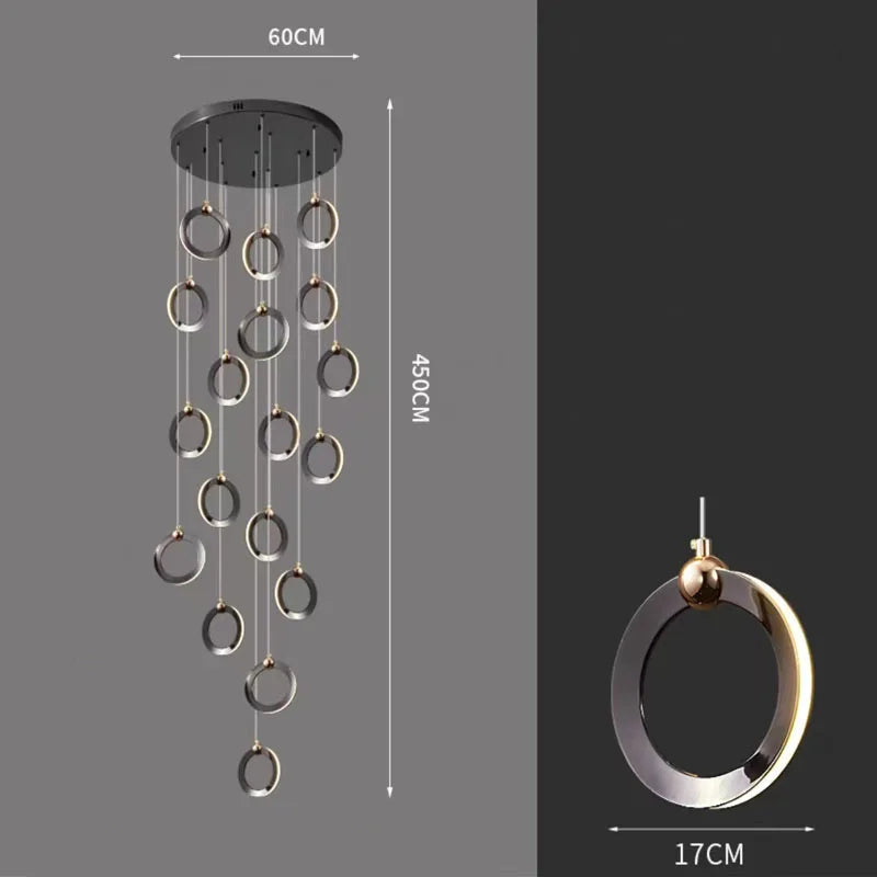 Modern Black Minimalist Rotating Staircase Chandelier - Sleek Contemporary Ceiling Light Fixture for Living Room, Dining Room, Foyer & Bedroom Decor