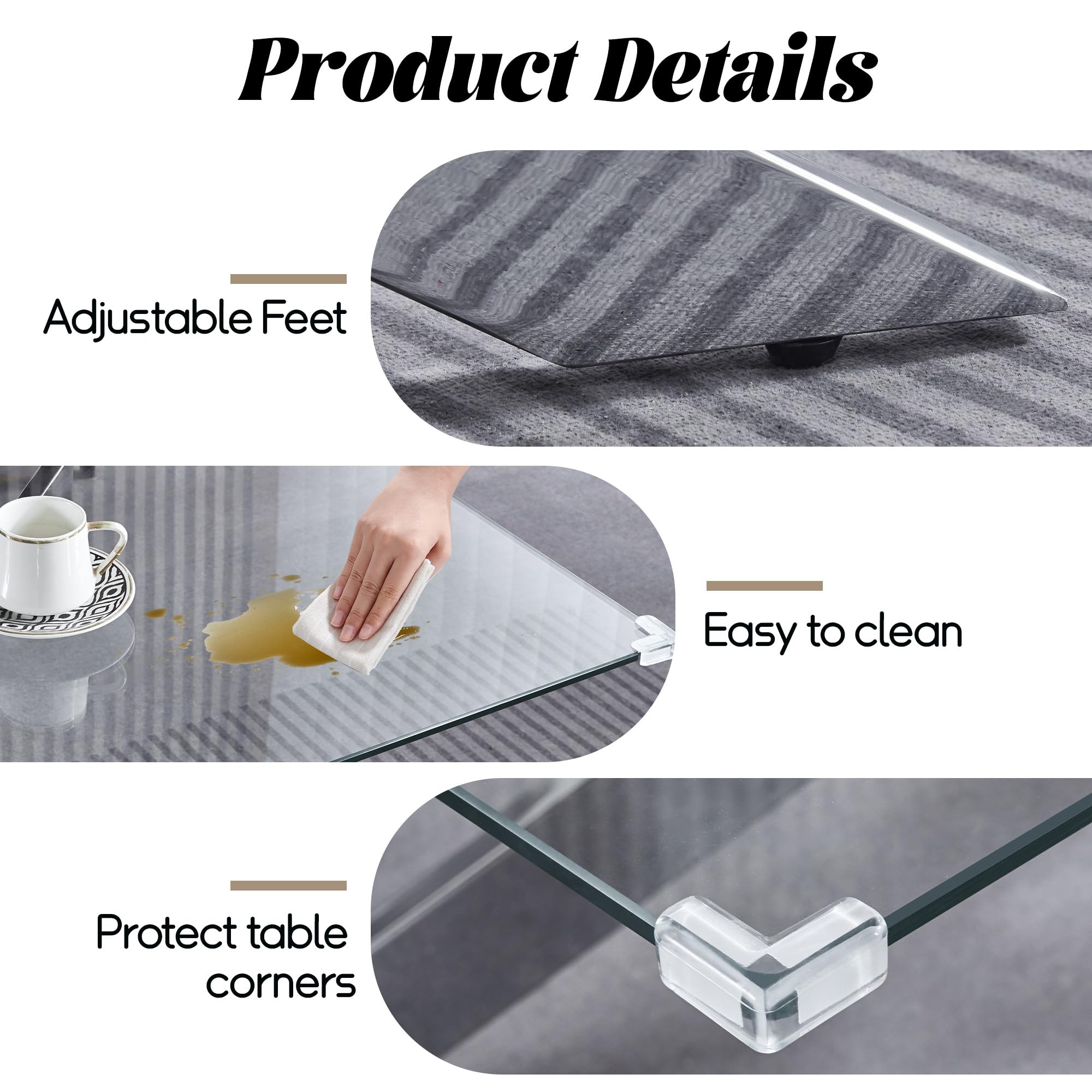 3-Piece Modern Glass Coffee Table Set - 47