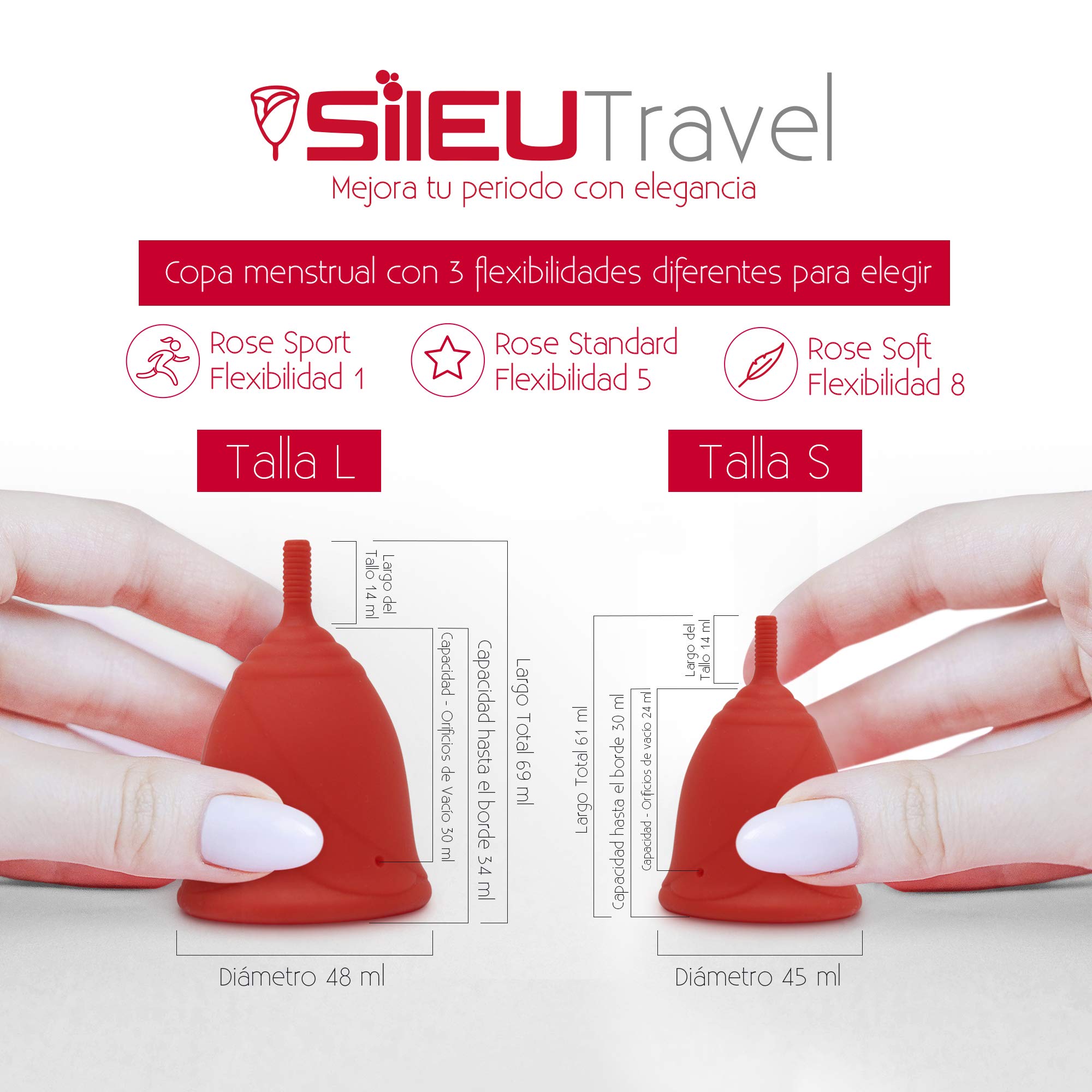 Sileu Travel Menstrual Cup - Rose Starter Kit Size XS (Red) with Flexible Standard Cup, Flower Case & Foldable Sterilizer | Perfect for Active Women, Travel & Eco-Friendly Period Care