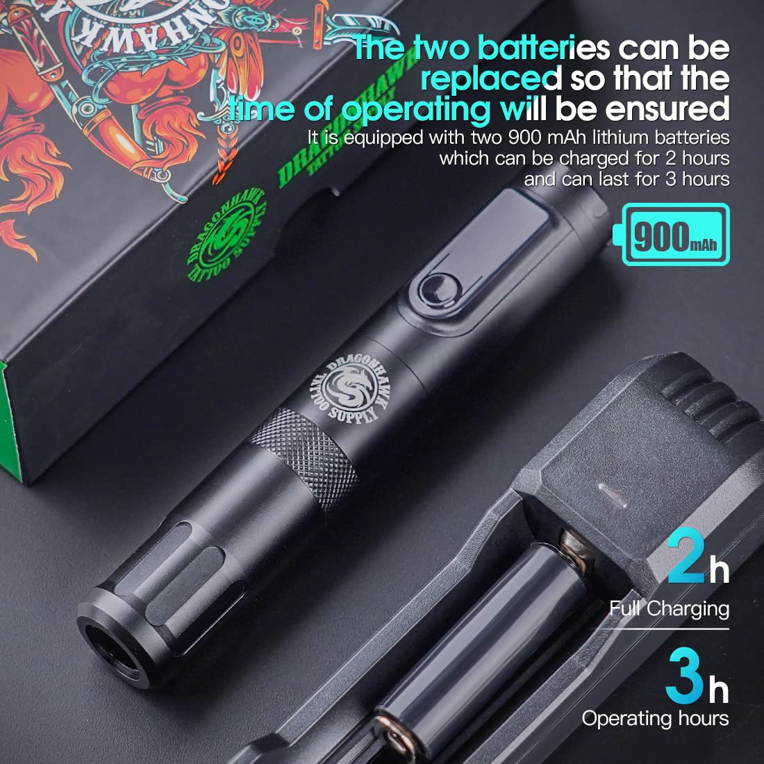 Dragonhawk X4 Wireless Tattoo Pen Kit with Cartridges Needles & Black Ink - Professional Tattoo Machine Gun Set for Artists (TZ-025) | Perfect for Studio Work, Home Tattooing & Professional Use