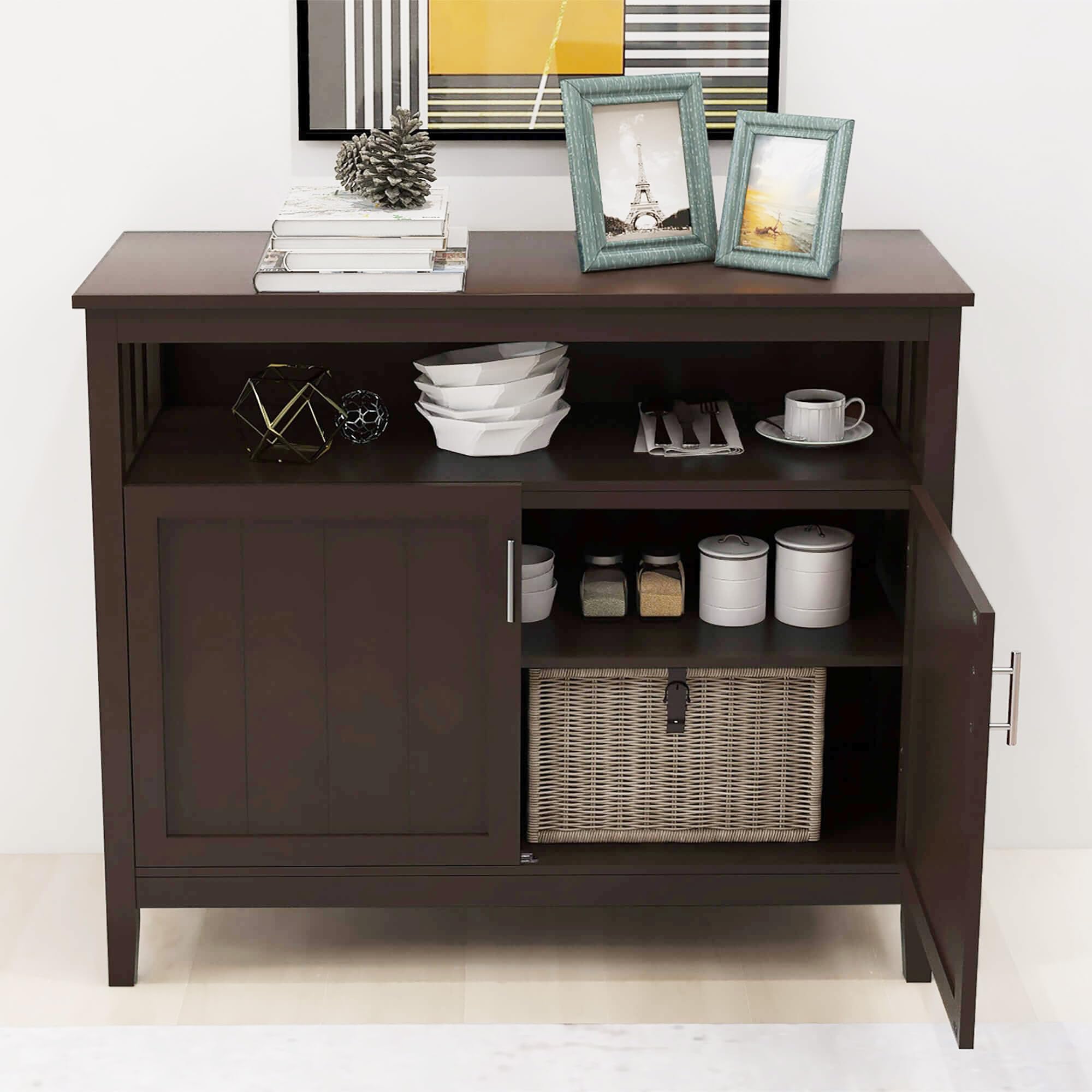 Modern Kitchen Storage Sideboard Buffet Cabinet with 2 Doors & Adjustable Shelves - Solid Wood Console Table for Dining Room, Living Room or Restaurant (Brown) | Perfect for Home Organization, Entertaining Guests & Small Business Storage Solutions