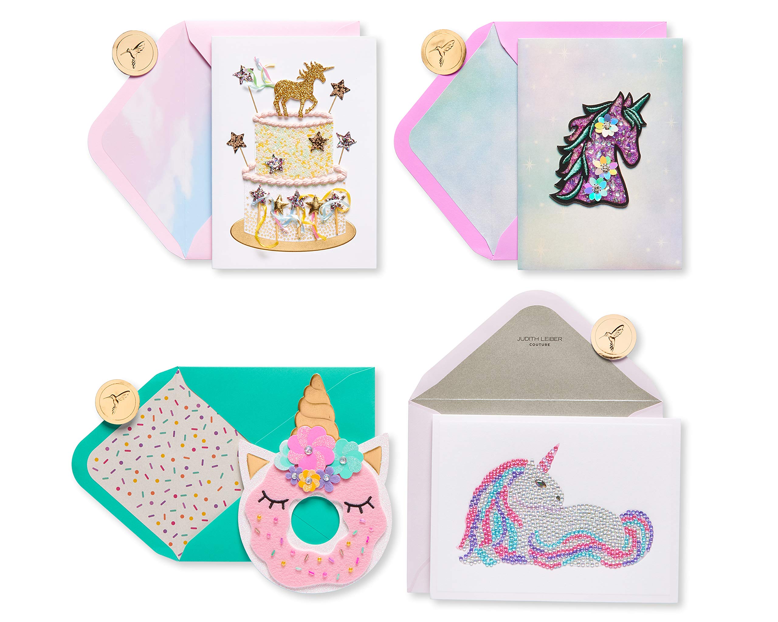Papyrus Birthday Card Assortment - 4 Rainbow Unicorn Greeting Cards for Women & Girls | Perfect for Birthdays, Party Invitations & Special Occasions