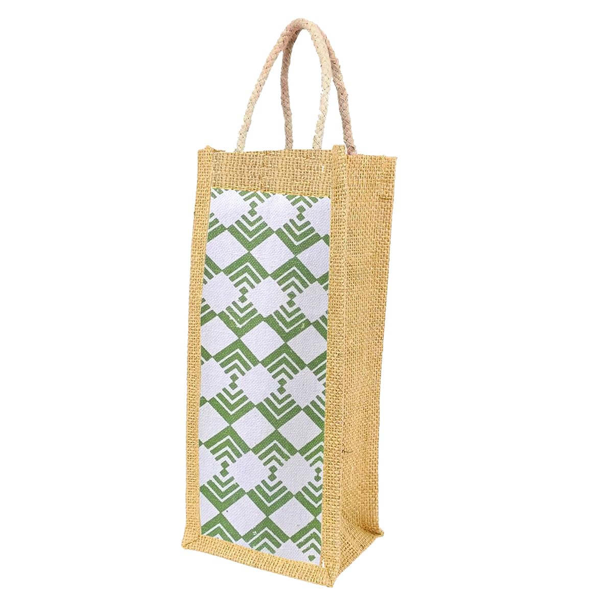**Clapcart Waterproof Jute Wine & Water Bottle Bag - Reusable Eco-Friendly Bottle Carrier for Picnics, Hiking, Beach & Gifts (Green Design Print)**