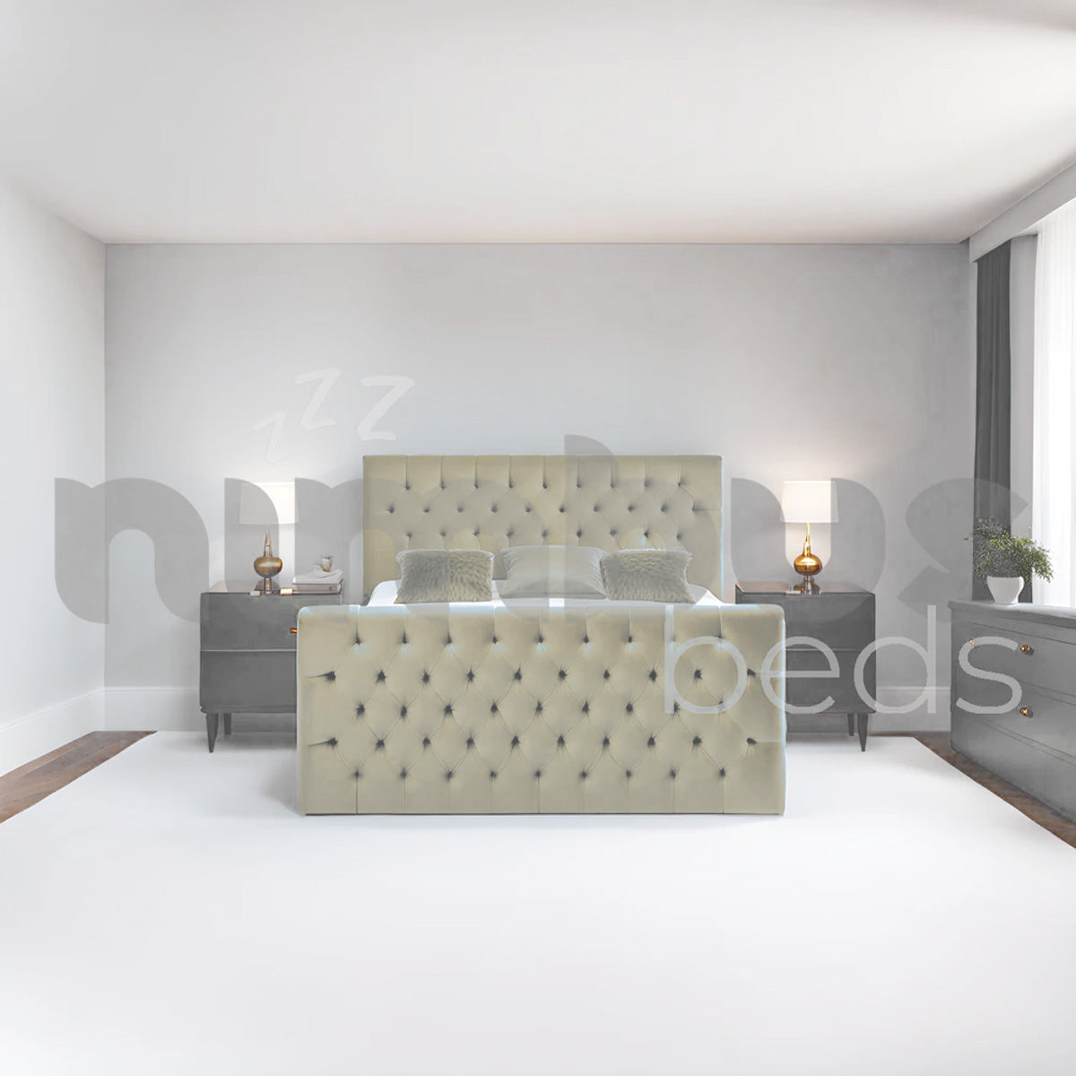 Chesterfield Luxury Bed Frame - Queen/King Size Upholstered Platform Bed with Button Tufting & Wooden Slats - Perfect for Master Bedroom & Guest Room