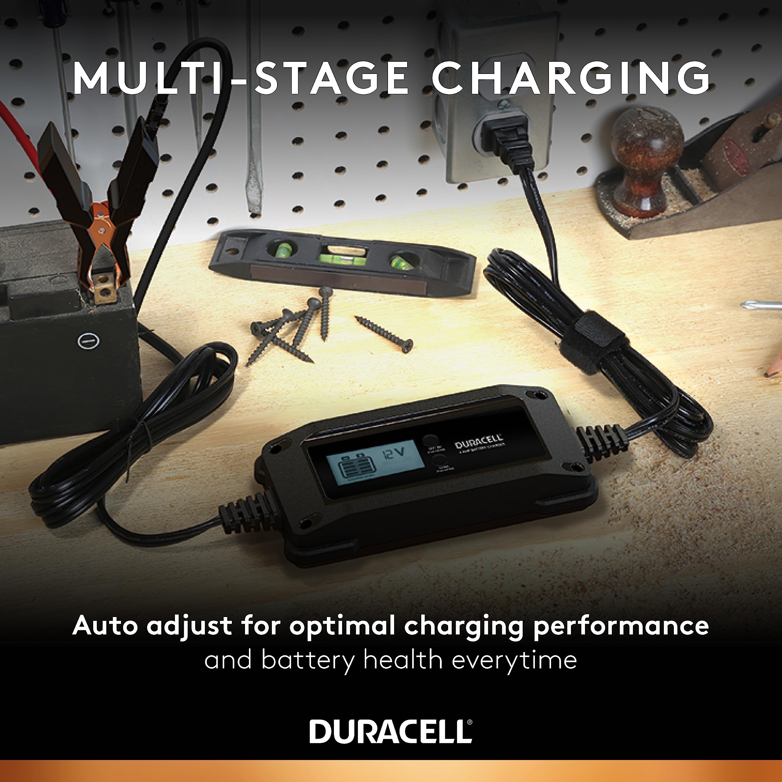Duracell DRMC4A 4 Amp Smart Battery Charger Maintainer with LCD Display - 6V/12V Automotive & Lithium Ion Battery Charger - Perfect for Cars, Motorcycles, Boats & RVs
