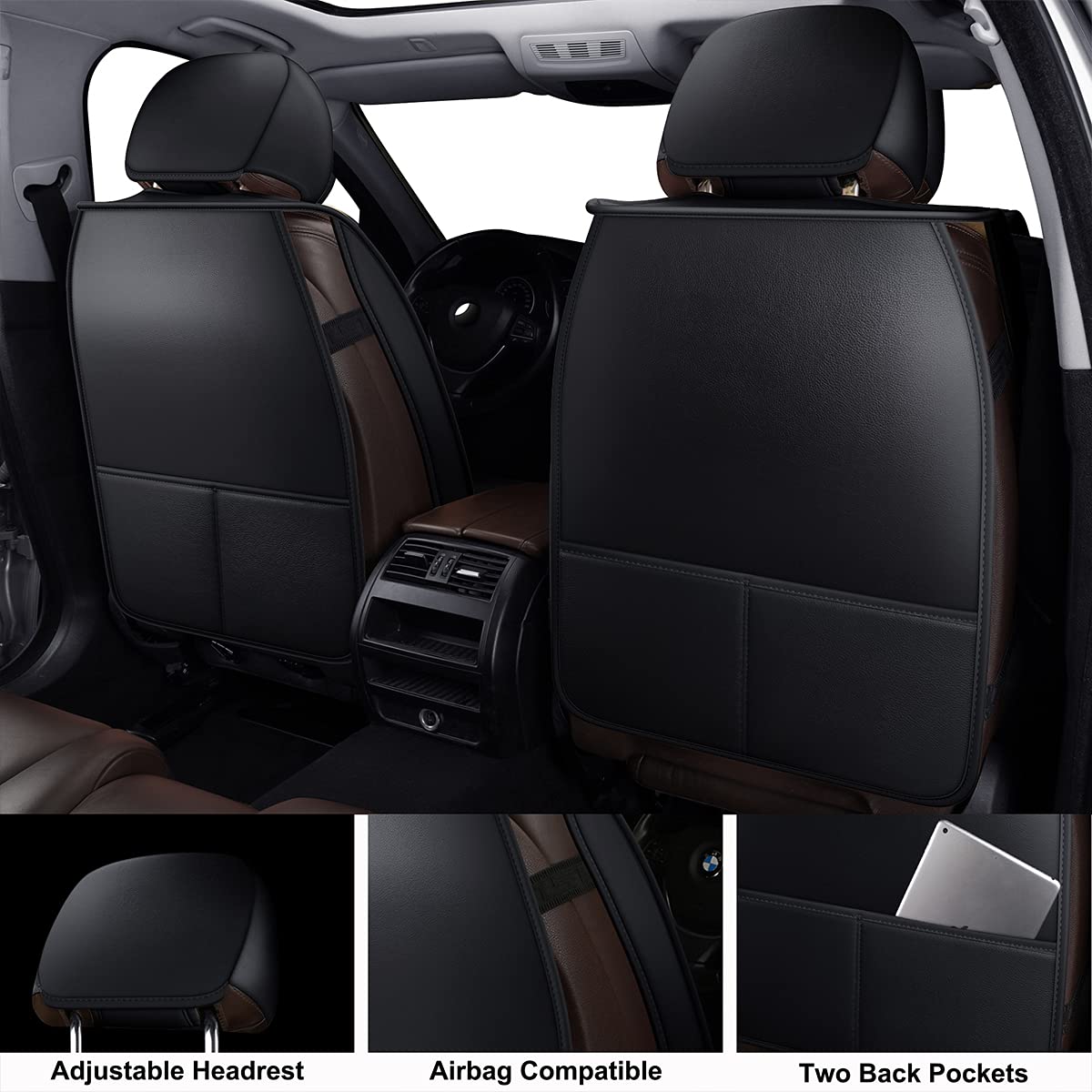 LINGVIDO Universal Car Seat Covers - Breathable Waterproof Faux Leather Auto Seat Protectors for Cars, SUVs, Trucks & Sedans | Anti-Slip Driver & Passenger Seat Covers with Backrest (2-Piece Set, Black) | Perfect for Daily Commute, Road Trips & Family Travel