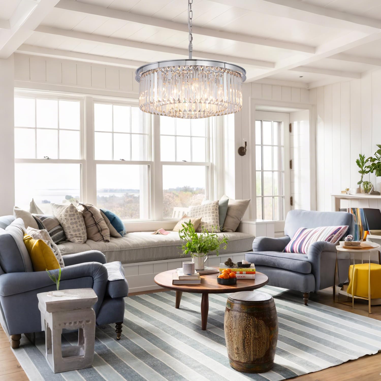 Modern Crystal Chandelier - 3-Tier Chrome Pendant Ceiling Light Fixture (20
