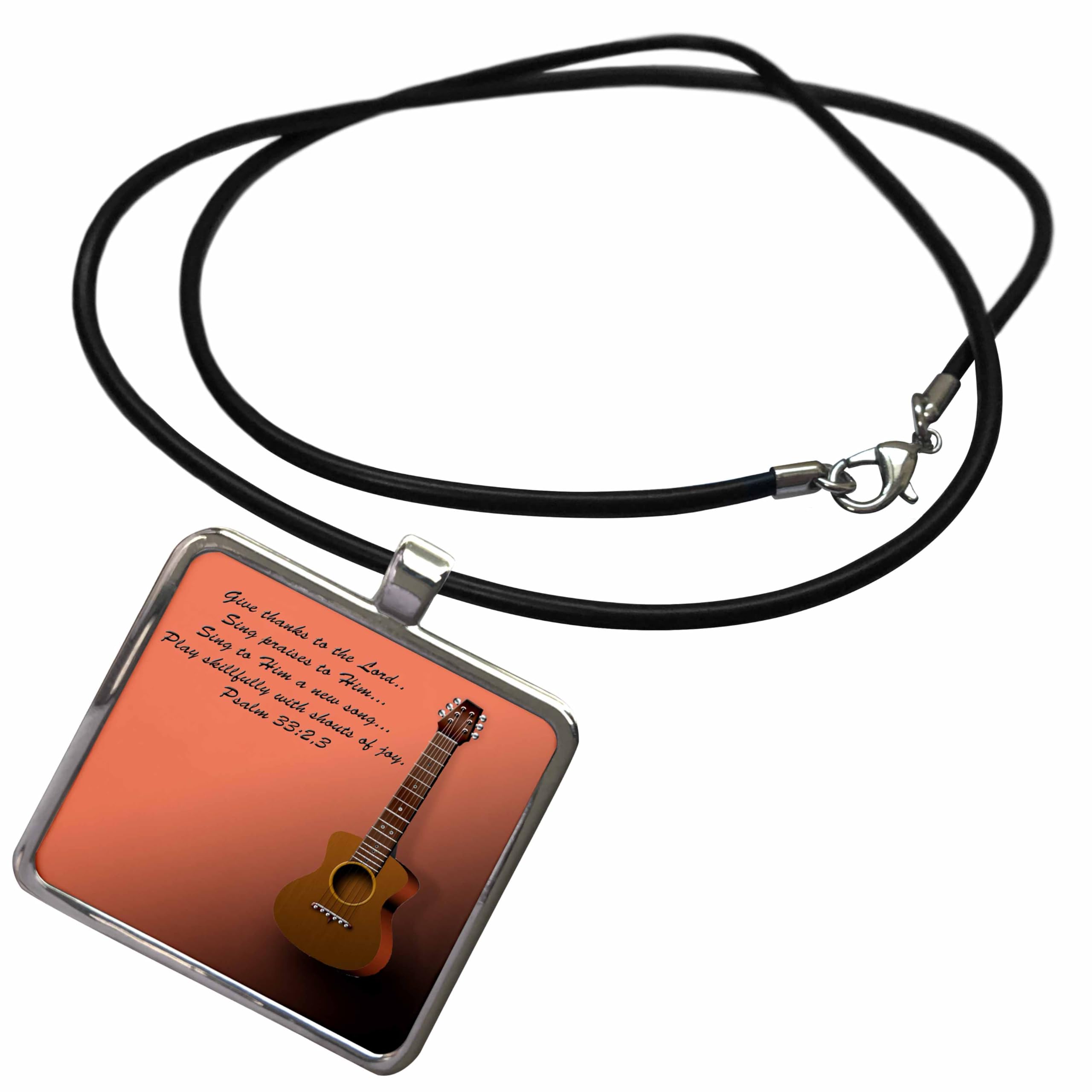 3D Rose Bible Verse Guitar Necklace - Sing to the Lord Pendant for Worship