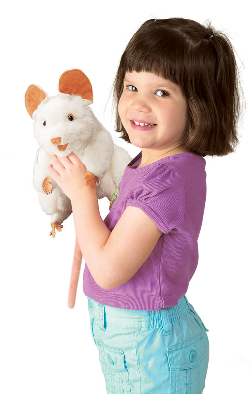 Folkmanis White Mouse Hand Puppet - Realistic Animal Puppet for Kids, Storytelling, and Interactive Play - Perfect for Classroom, Theater, and Home Entertainment