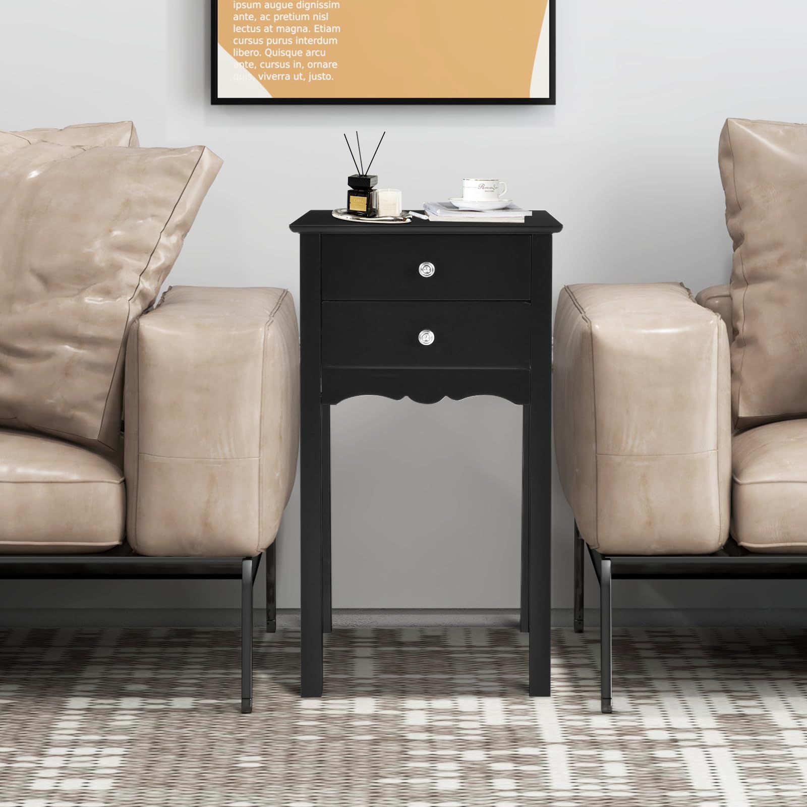 Giantex 2-Piece Set Black End Tables with 2 Drawers - Multi-Functional Nightstand, Side Table for Living Room, Bedroom & Home Decor - Perfect for Small Spaces, Storage & Accent Furniture