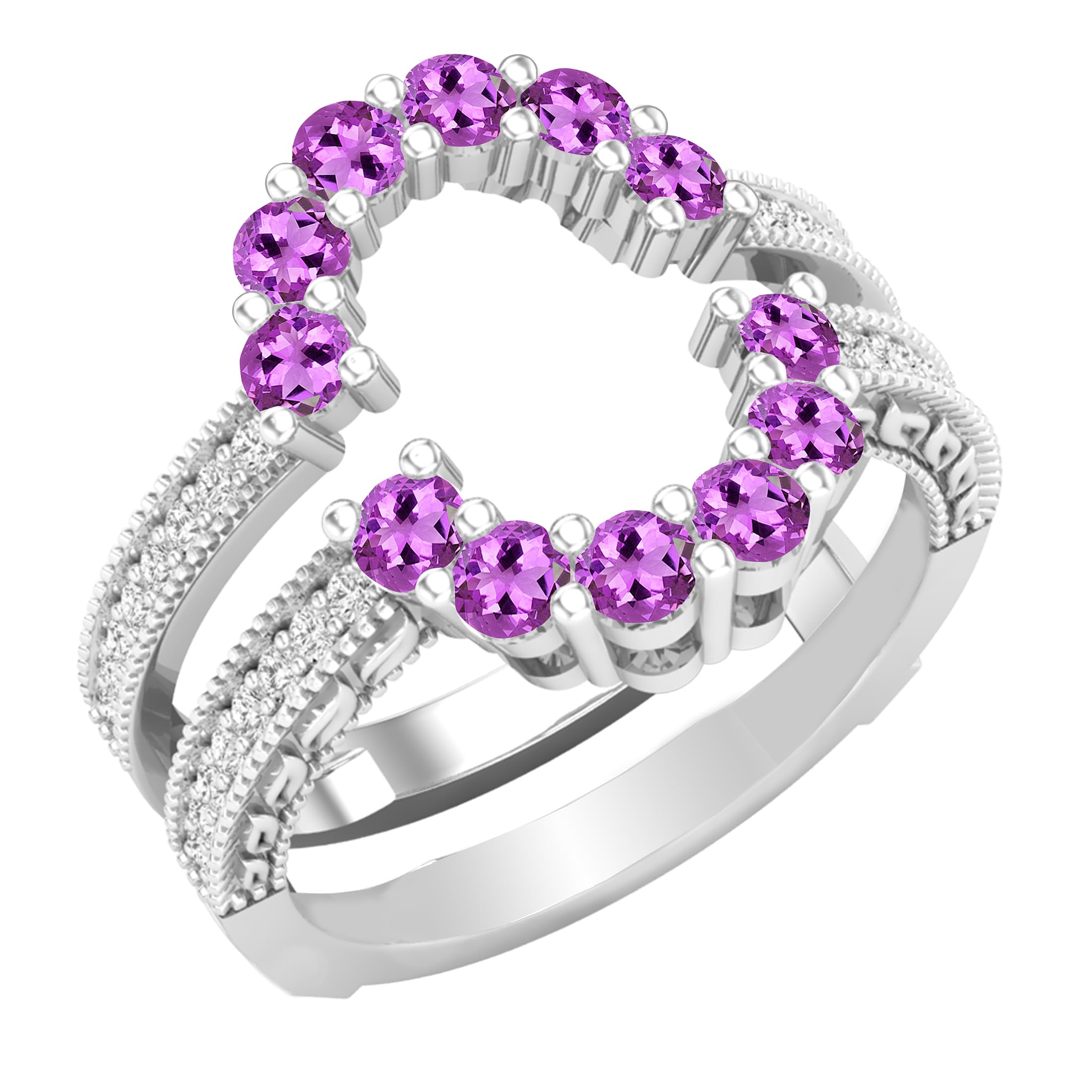 Dazzlingrock Collection 18K Solid White Gold Round Gemstone & Diamond Women's Enhancer Guard Double Wedding Ring - Perfect for Bridal, Anniversary, and Special Occasions