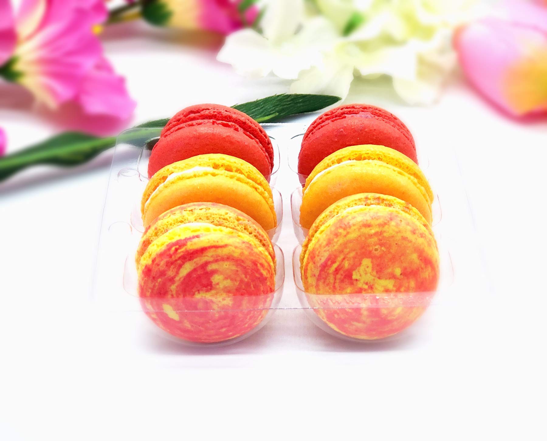 6 Pack Assorted Gluten Free Macarons - Peach, Lemon & Strawberry Cherry Flavors | Perfect for Parties, Gifts & Dessert Lovers