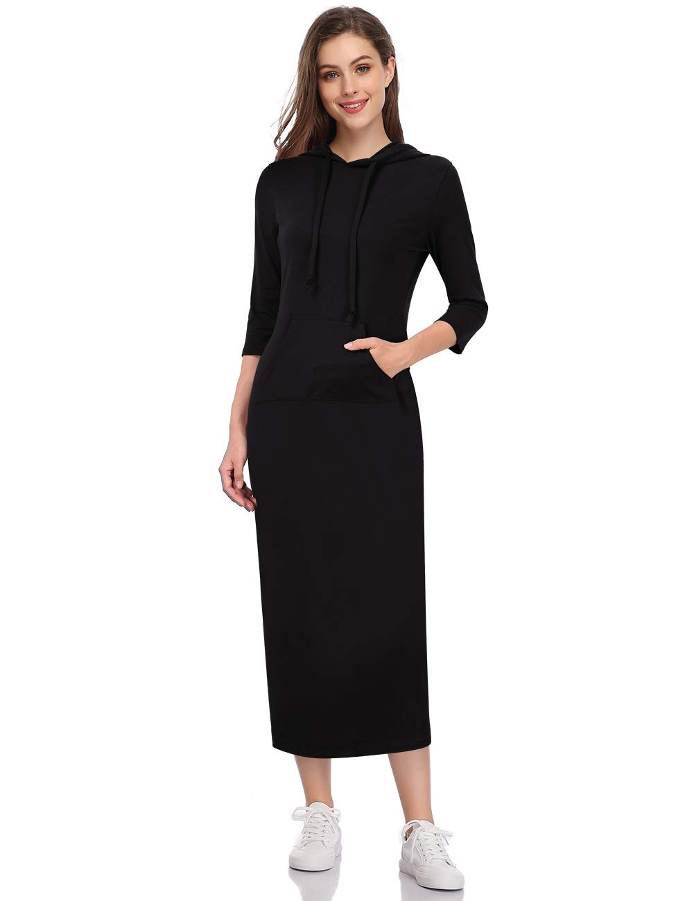 Women's Casual Pocket Slim Pullover Maxi Hoodie Dress - Long Sleeve Oversized Sweater Dress for Lounge, Streetwear & Fall Fashion