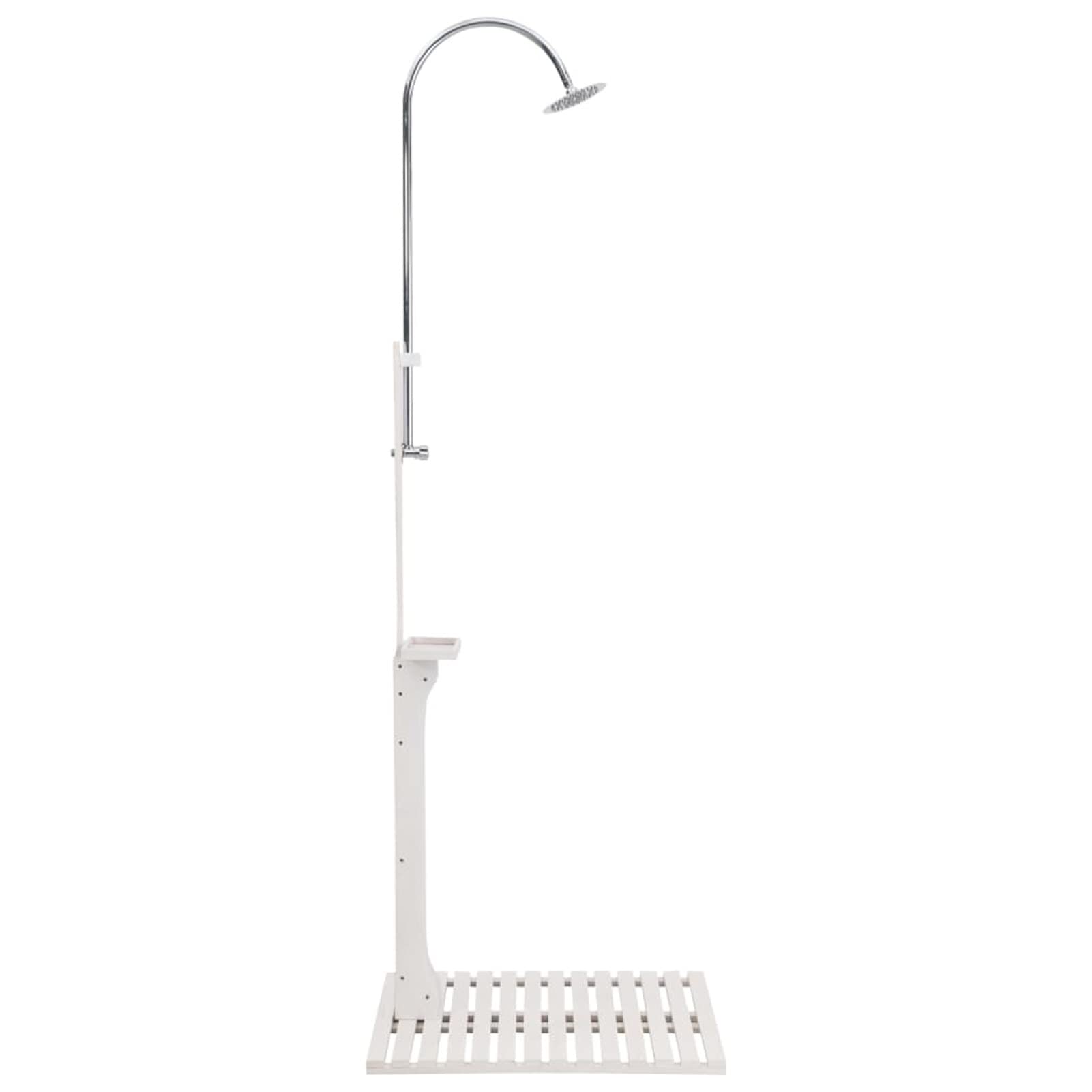 Gecheer Portable Outdoor Shower with Wooden Base - Freestanding Camping Shower for Beach, Poolside, Backyard, Patio & Farm Use - White Spa Set for Relaxing Outdoor Showers