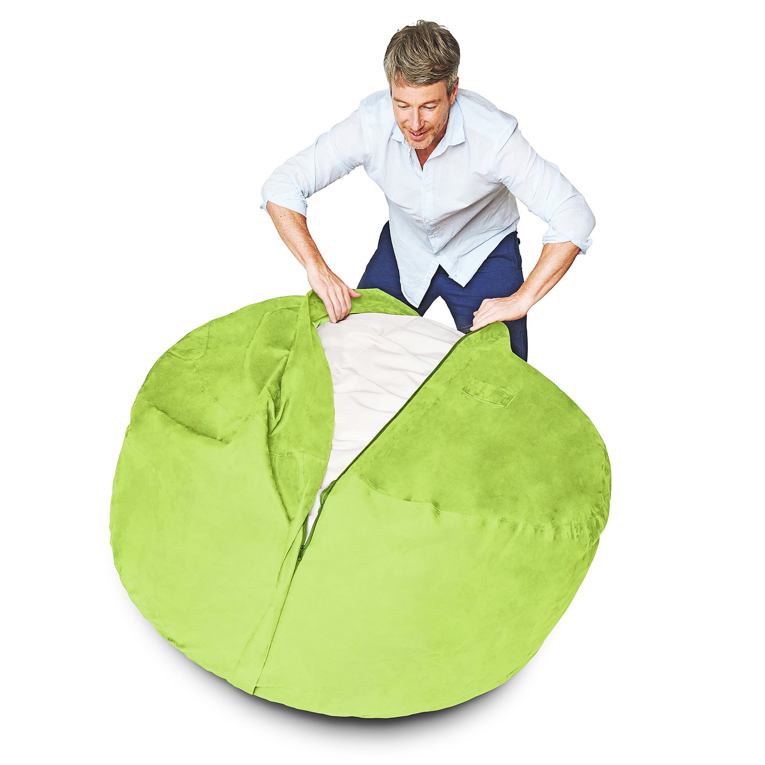 Luxury Microsuede Bean Bag Cover - Machine Washable 4-Foot Replacement Outer Shell with Light Green Inlay | Perfect for Living Room, Game Room & Dorm Decor