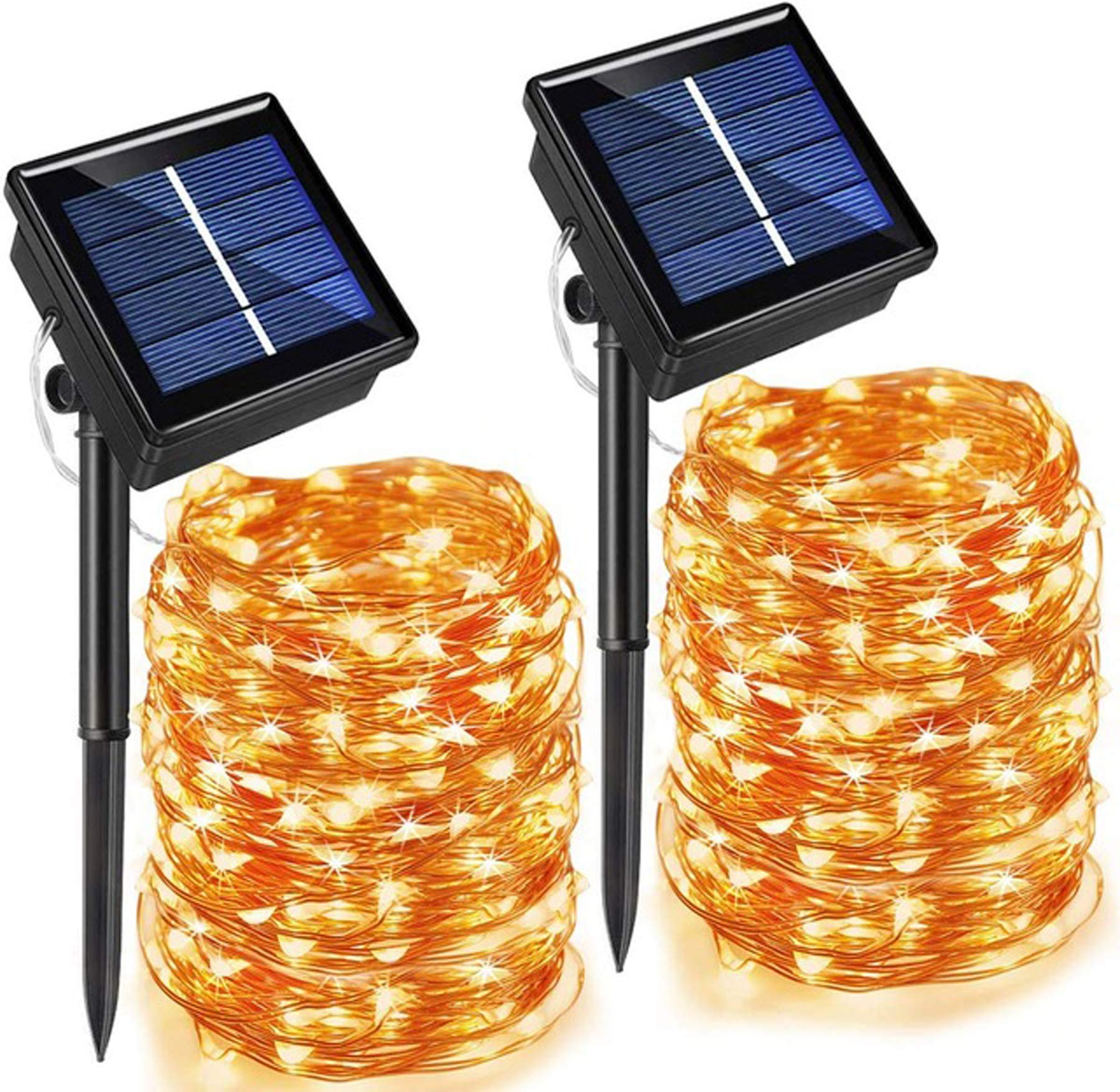 SNOMYRS 2 Pack 100 LED Solar String Lights Outdoor - 39 Ft Waterproof Solar Powered Fairy Lights with 8 Modes & Copper Wire - Perfect for Backyard, Patio, Wedding, Party, Tree & Fence Decoration (Warm White) | Ideal for Outdoor Lighting, Garden Decor, Christmas & Holiday Decorations