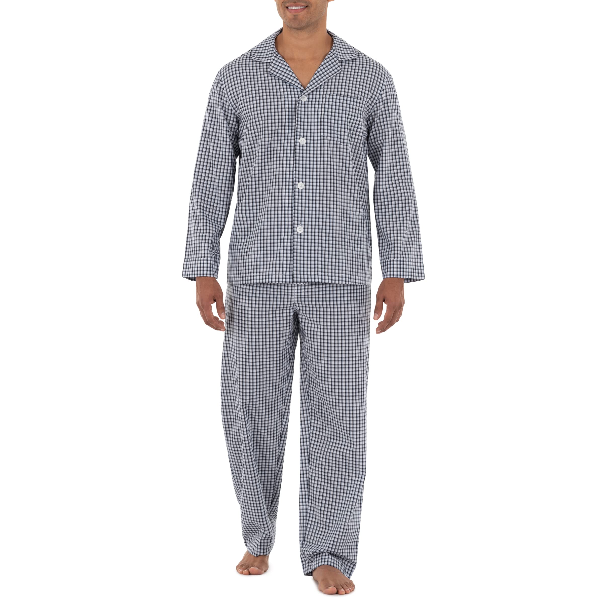 Fruit of the Loom Men's Long Sleeve Broadcloth Pajama Set - Soft & Comfortable Sleepwear for Relaxing at Home or Lounging