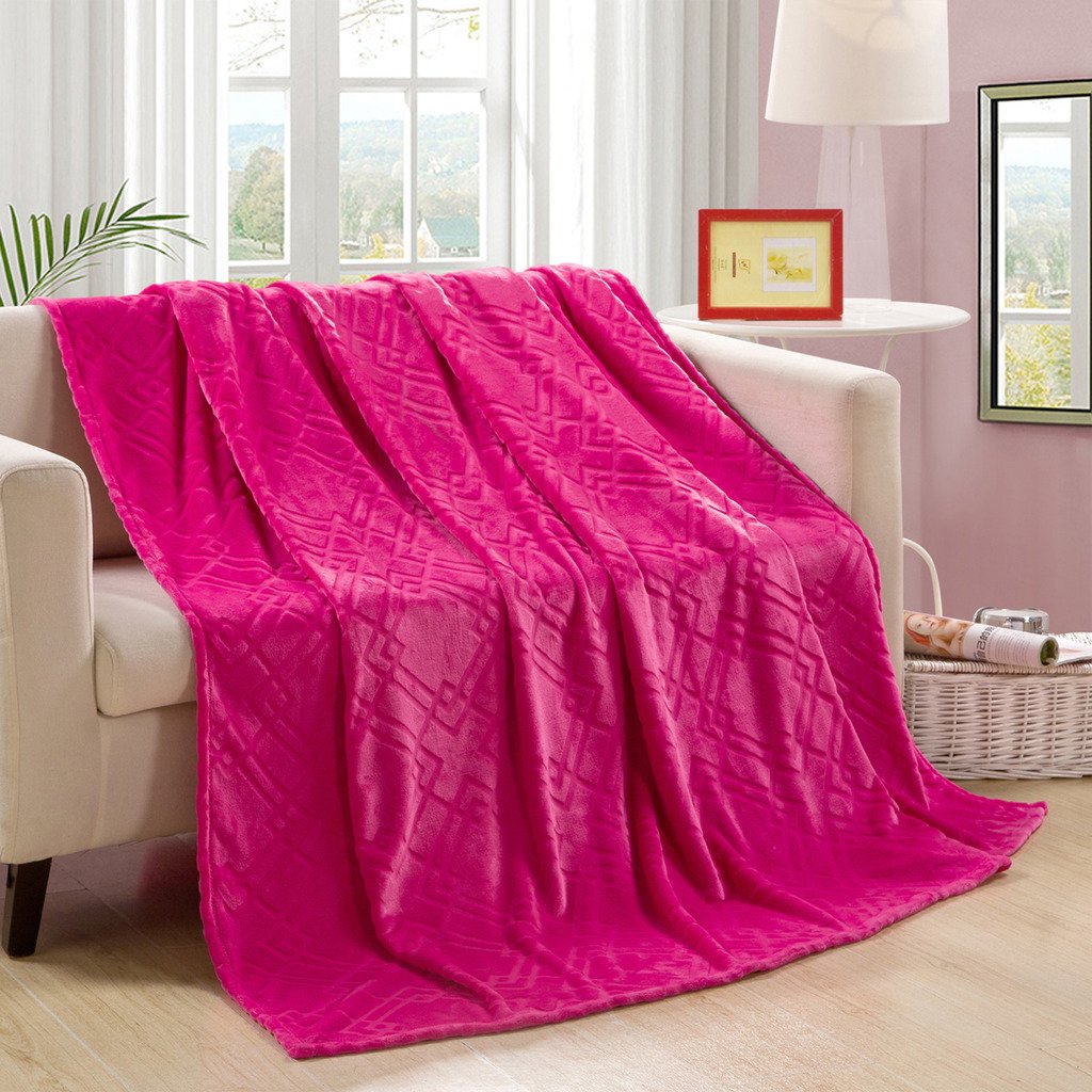 ChezMax Extra Soft Coral Fleece Blanket - Lightweight & Thickening Throw/Bed Blanket - Pure Rose Red Color - Twin Size (59