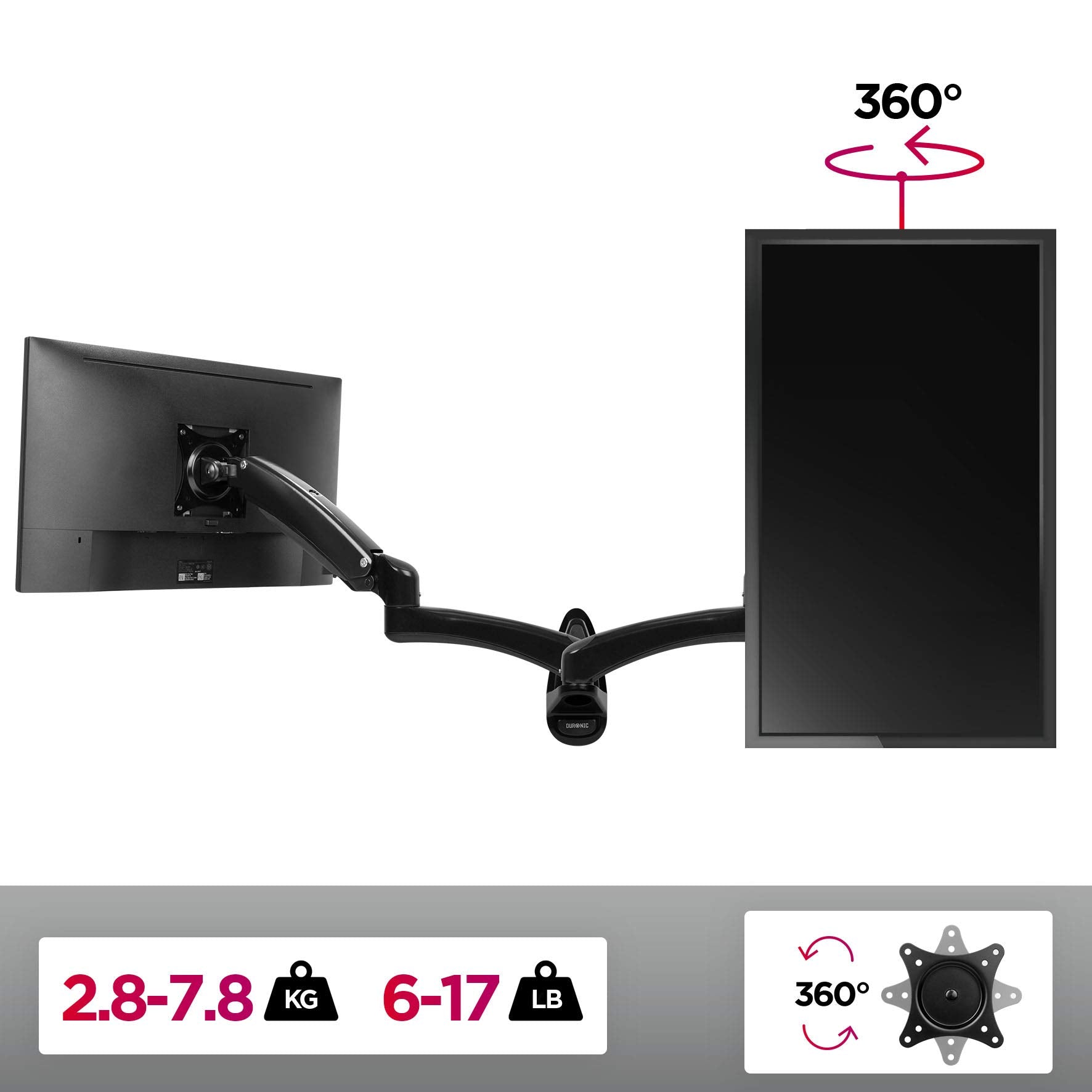 Duronic DM55W1X1 Aluminum Monitor Arm Wall Mount - Adjustable Single PC Screen Bracket for 15