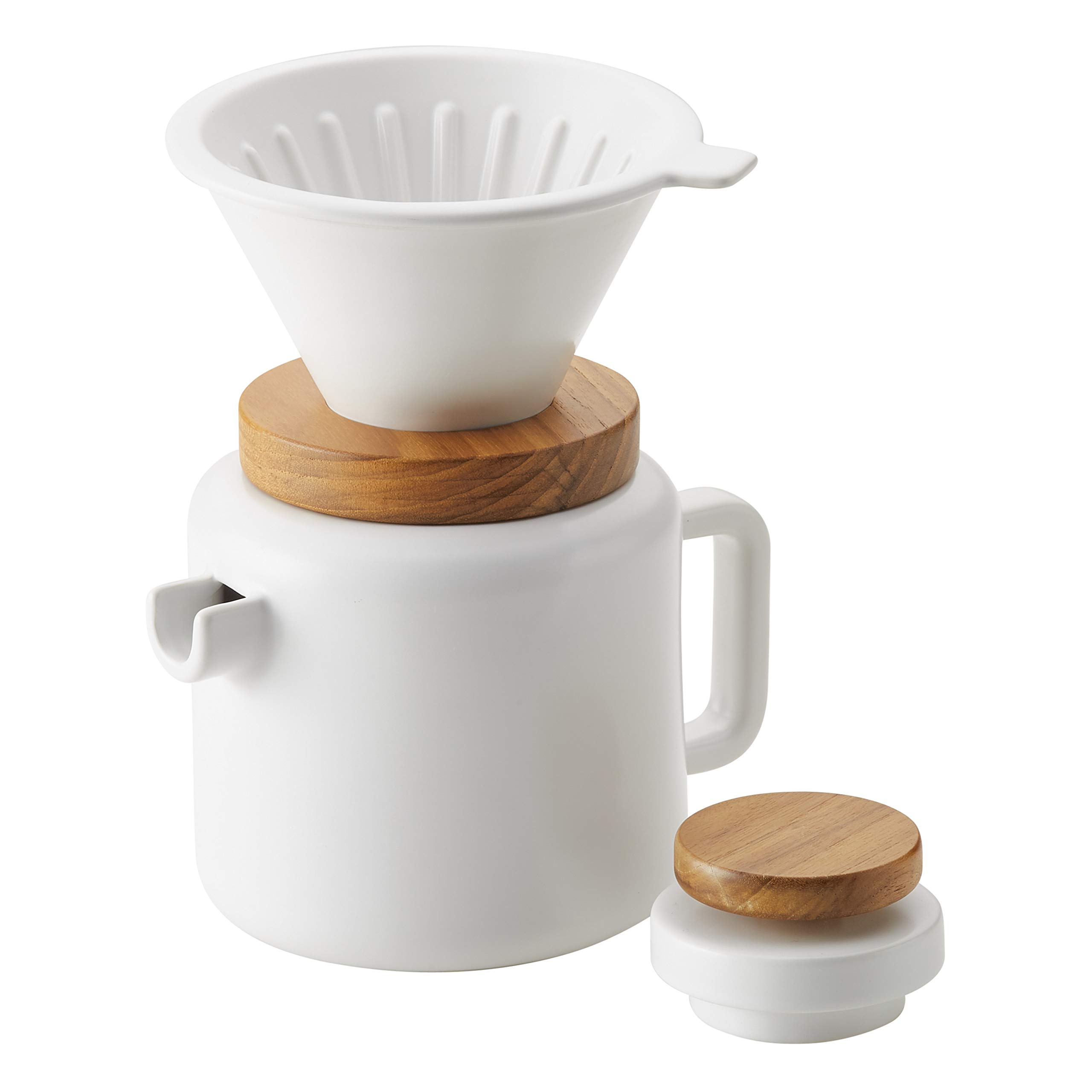BonJour 4-Cup Pour Over Coffee Maker Set - Premium Stoneware Dripper with Glass Carafe - Matte White Design for Home Brewing & Office Use